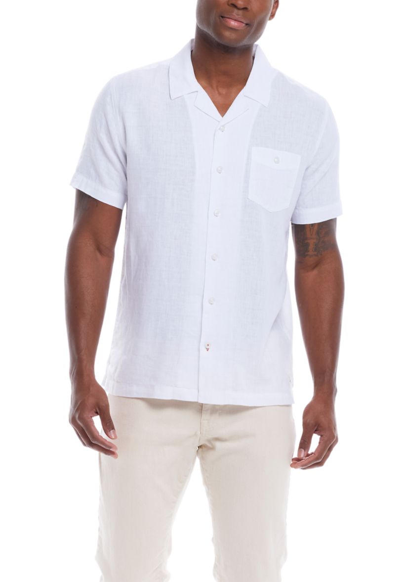 Mens Short Sleeve Linen Cotton Dobby Shirt
