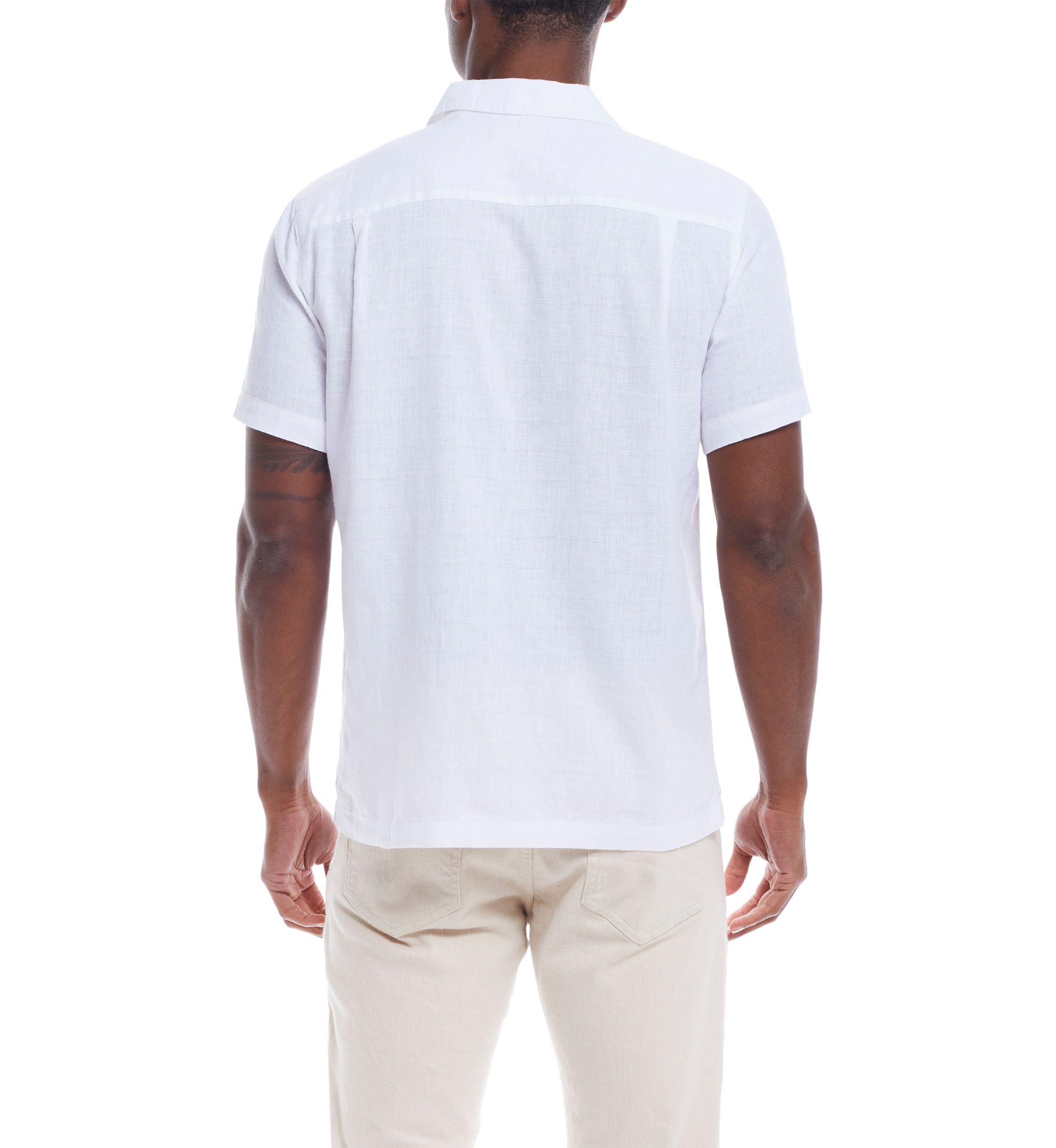 Mens Short Sleeve Linen Cotton Dobby Shirt
