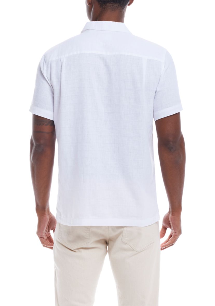 Mens Short Sleeve Linen Cotton Dobby Shirt