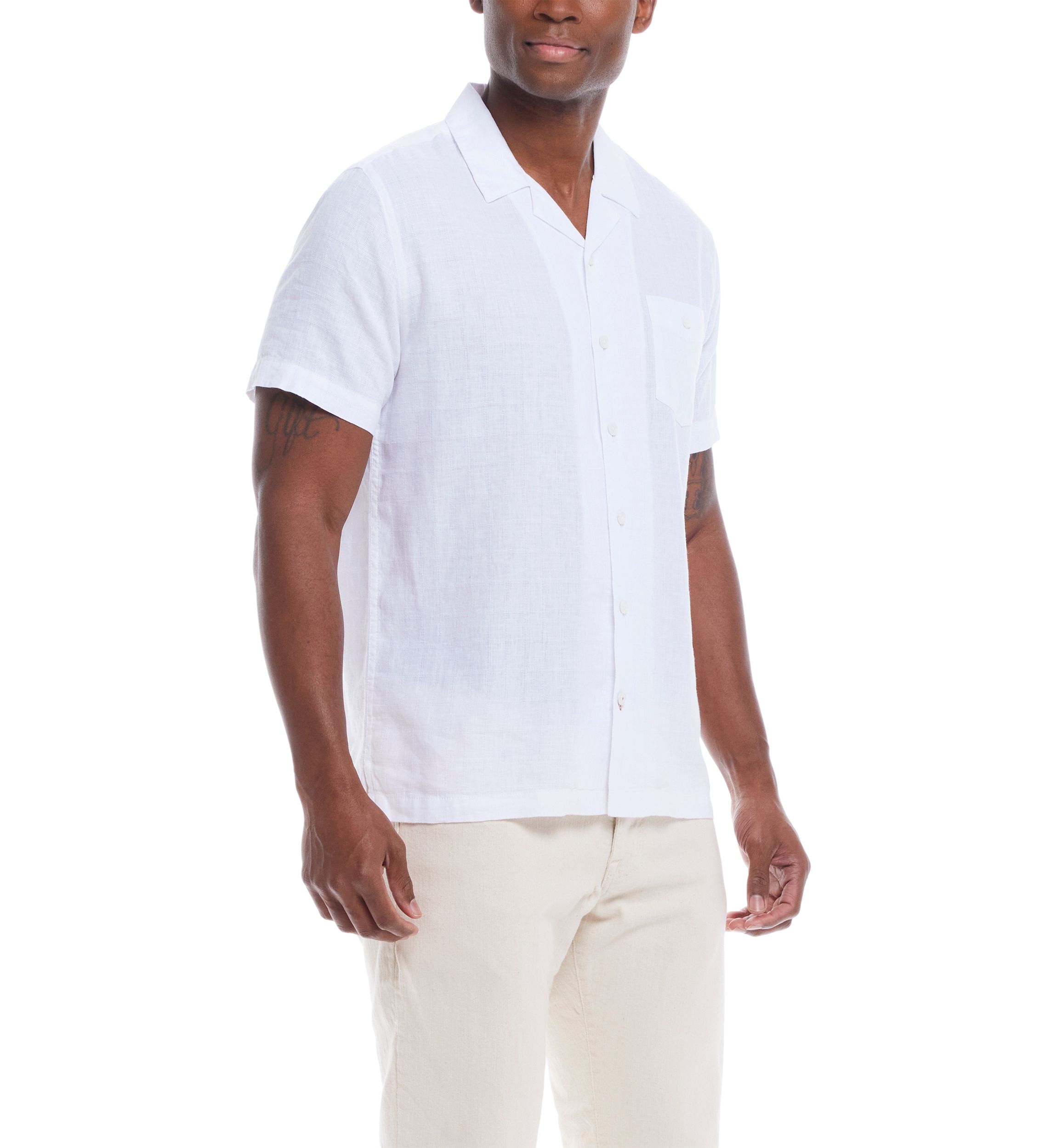 Mens Short Sleeve Linen Cotton Dobby Shirt