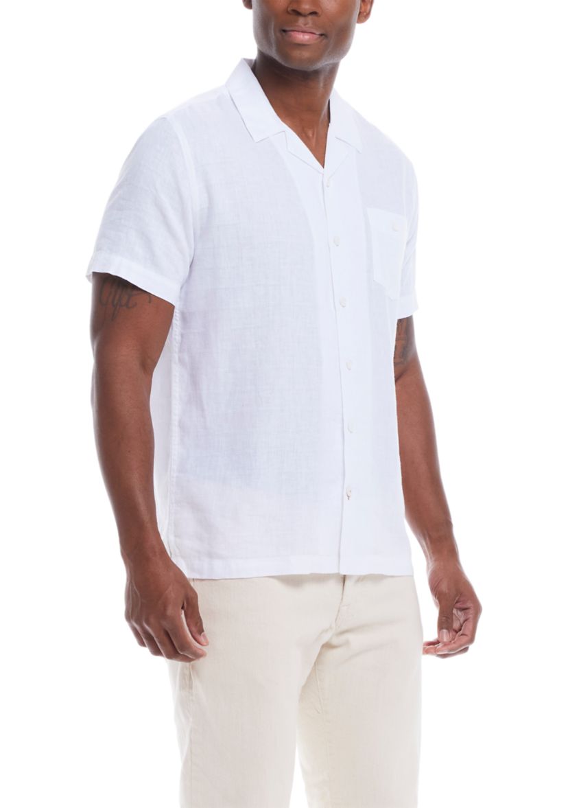 Mens Short Sleeve Linen Cotton Dobby Shirt