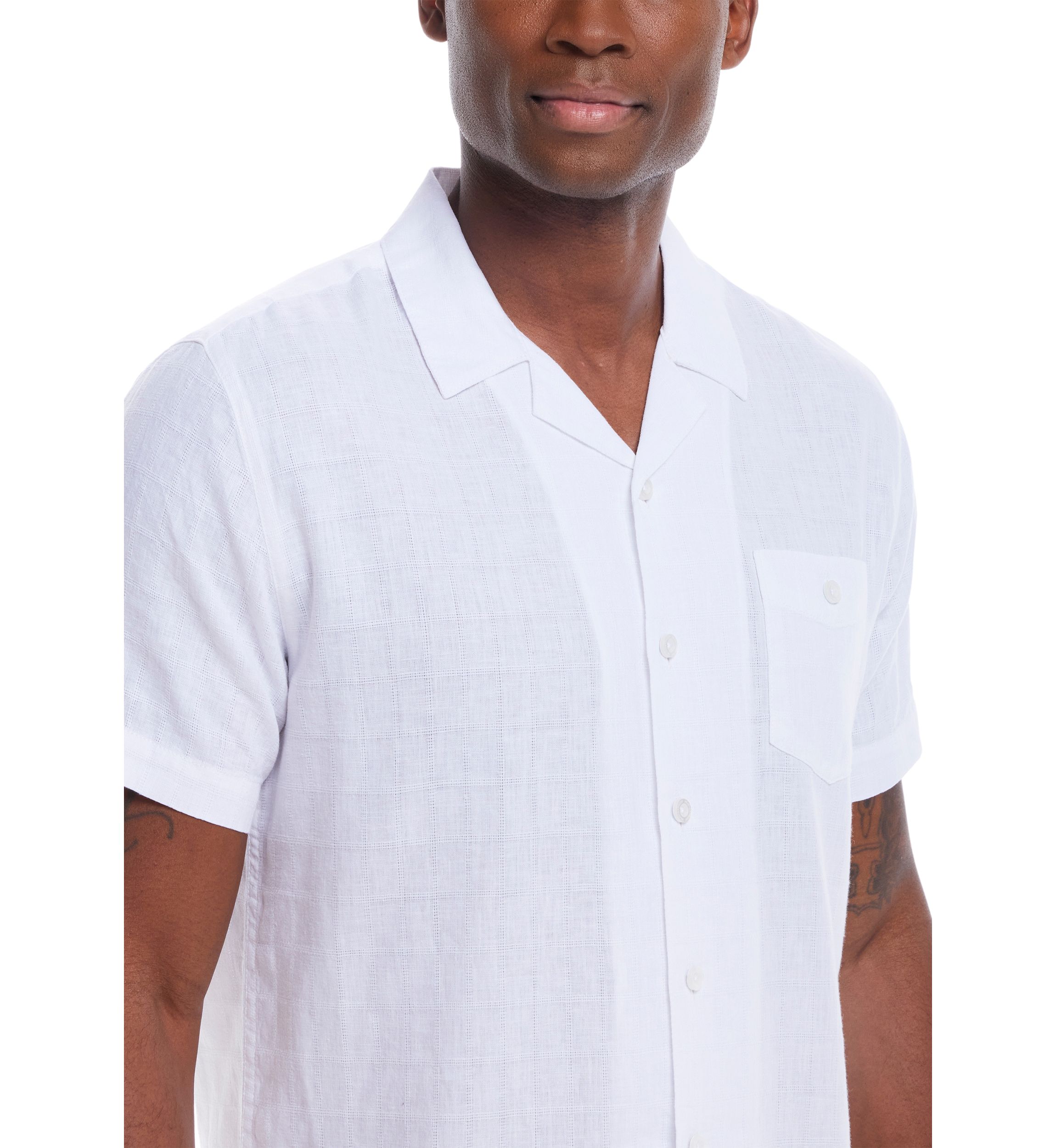 Mens Short Sleeve Linen Cotton Dobby Shirt