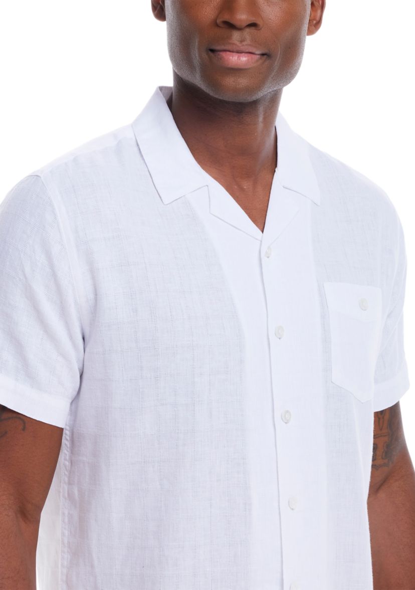 Mens Short Sleeve Linen Cotton Dobby Shirt