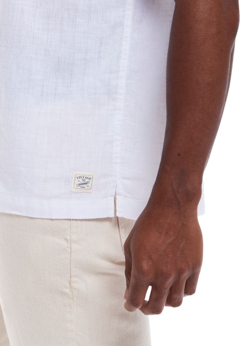 Mens Short Sleeve Linen Cotton Dobby Shirt