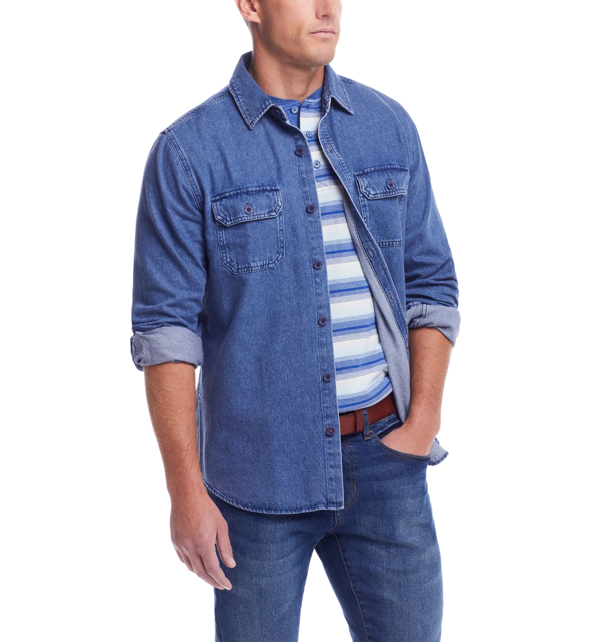 Mens Long Sleeve Denim Shirt Jacket