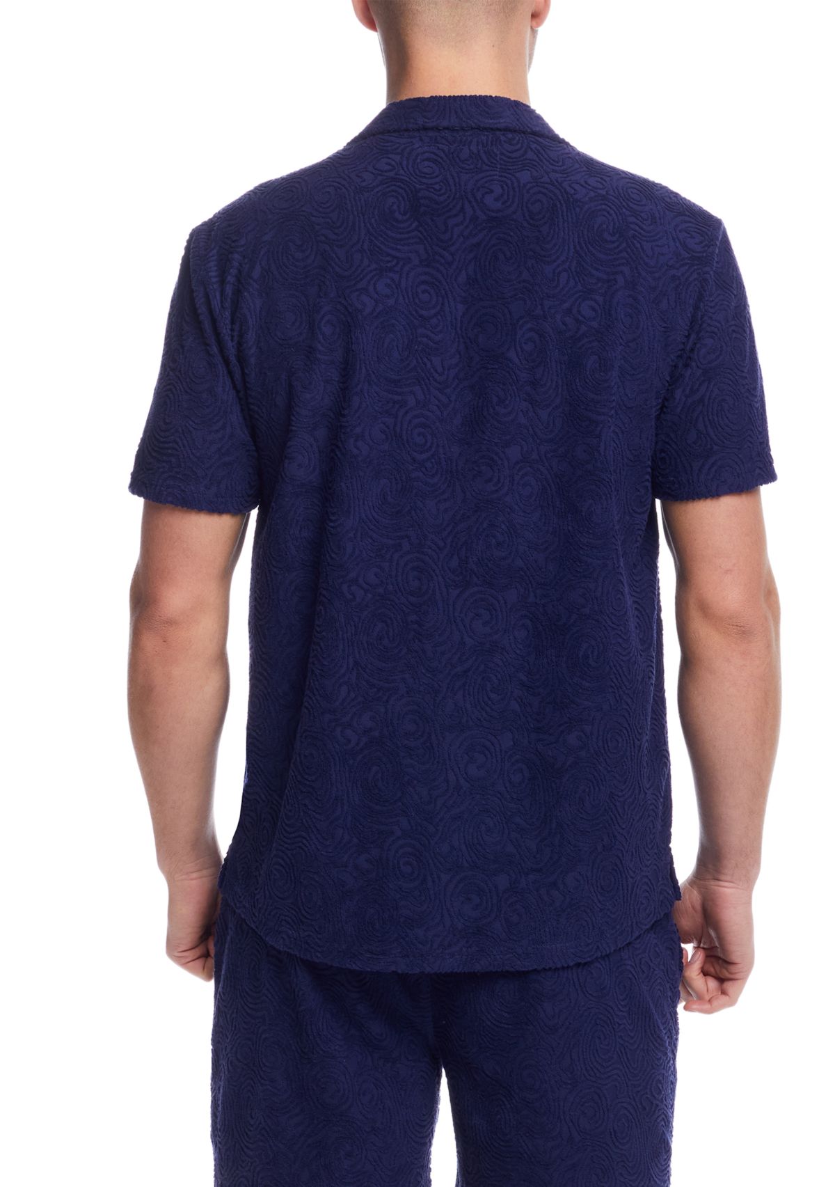 Mens Jacquard Terry Coatfront Knit Shirt