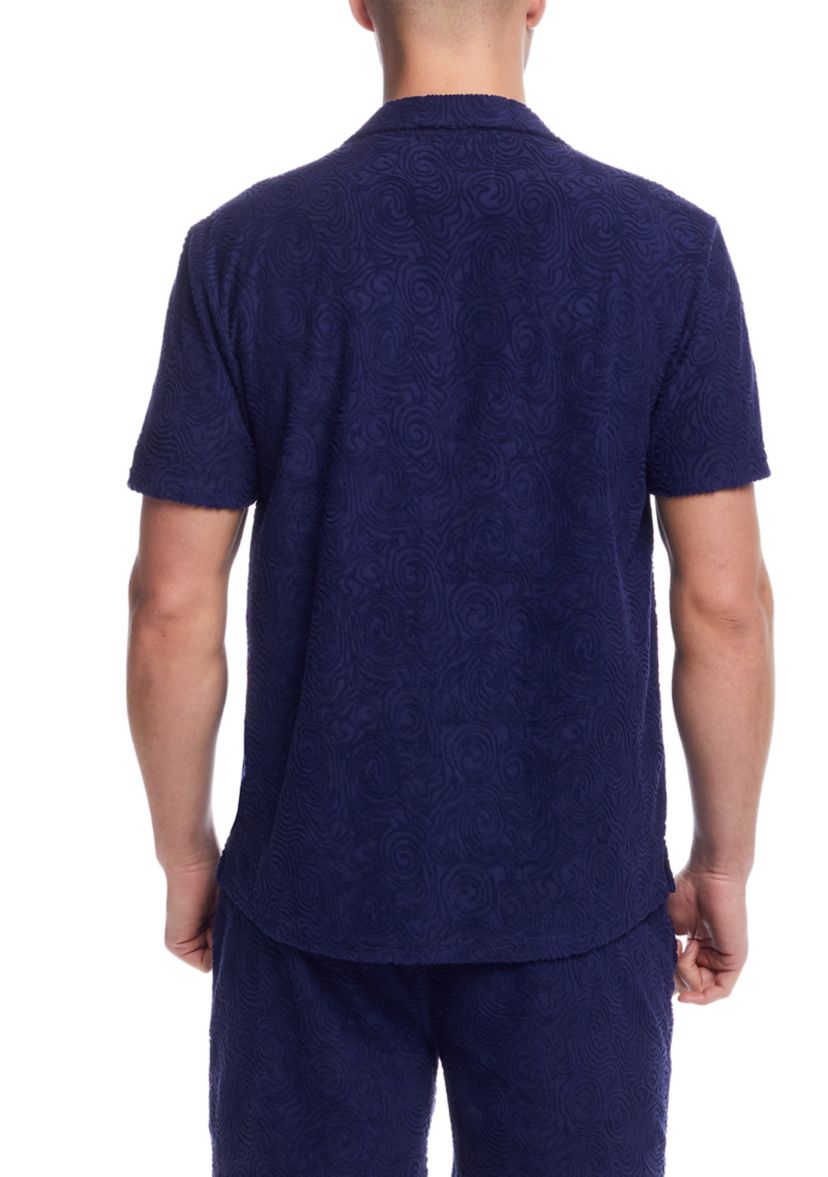 Mens Jacquard Terry Coatfront Knit Shirt