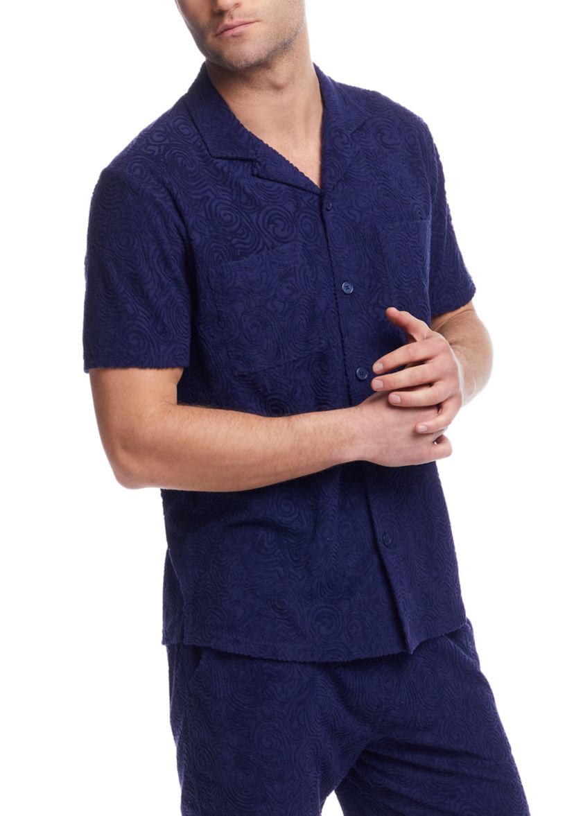 Mens Jacquard Terry Coatfront Knit Shirt