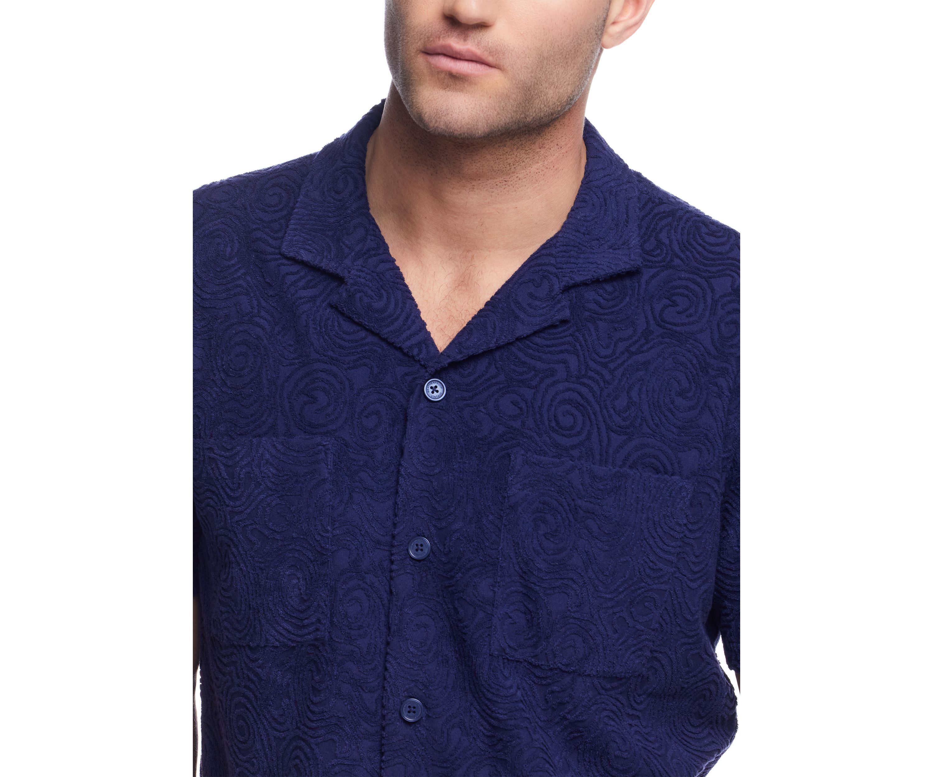Mens Jacquard Terry Coatfront Knit Shirt