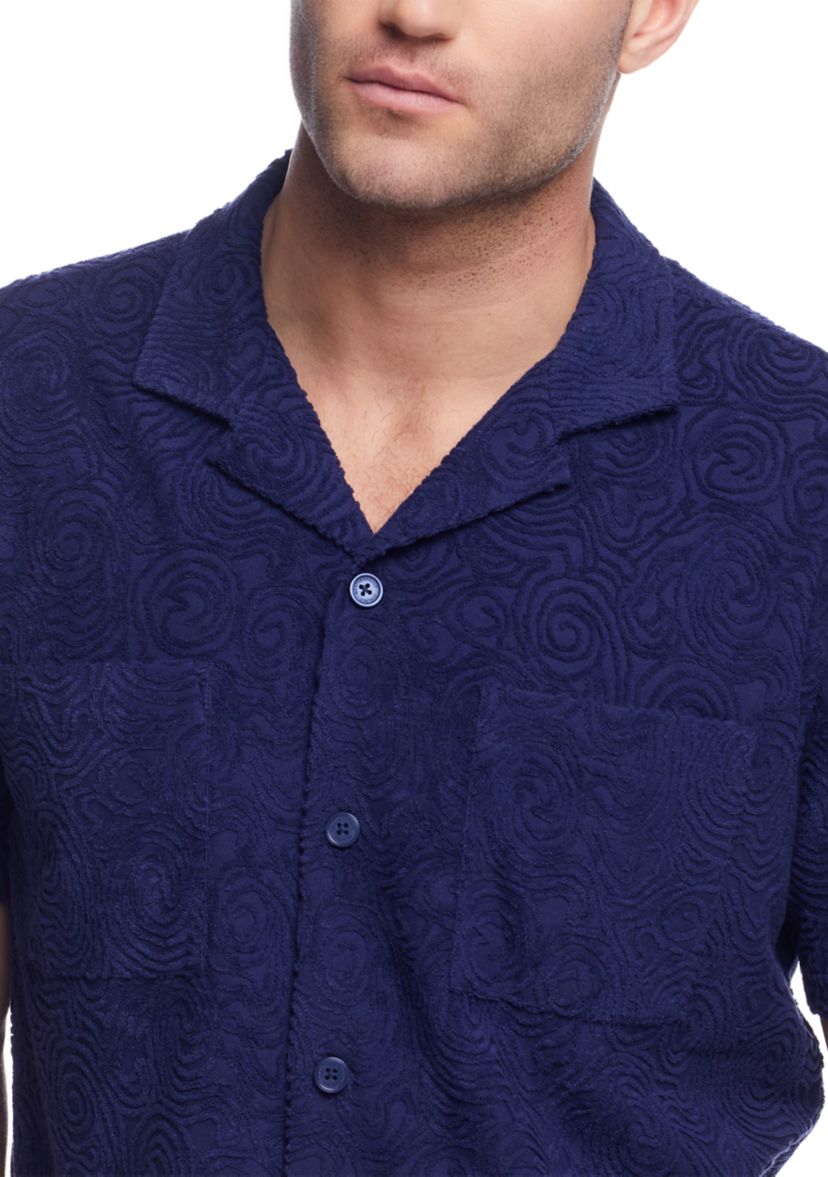 Mens Jacquard Terry Coatfront Knit Shirt
