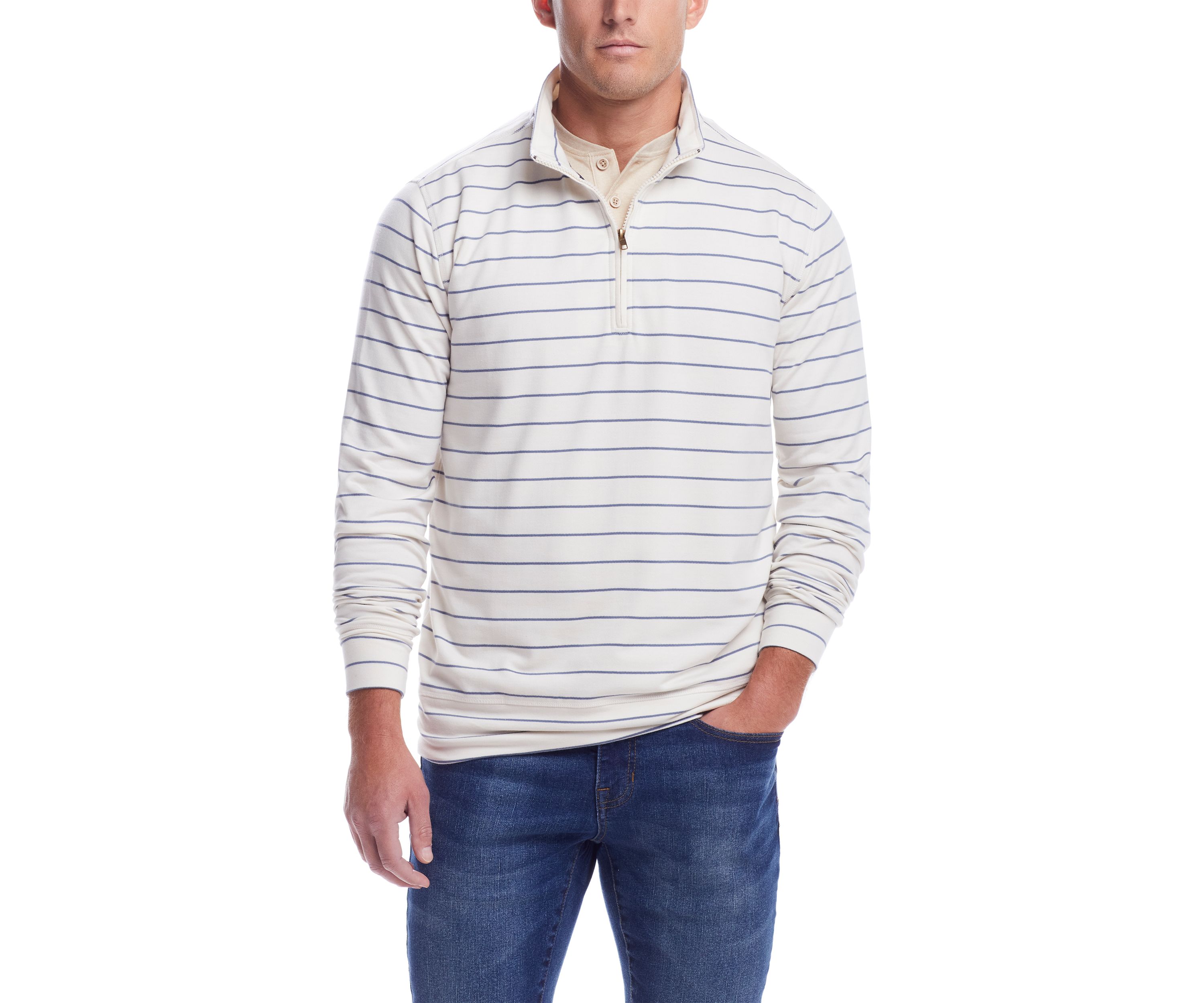 Mens Long Sleeve Striped 1/4 Zip Pullover