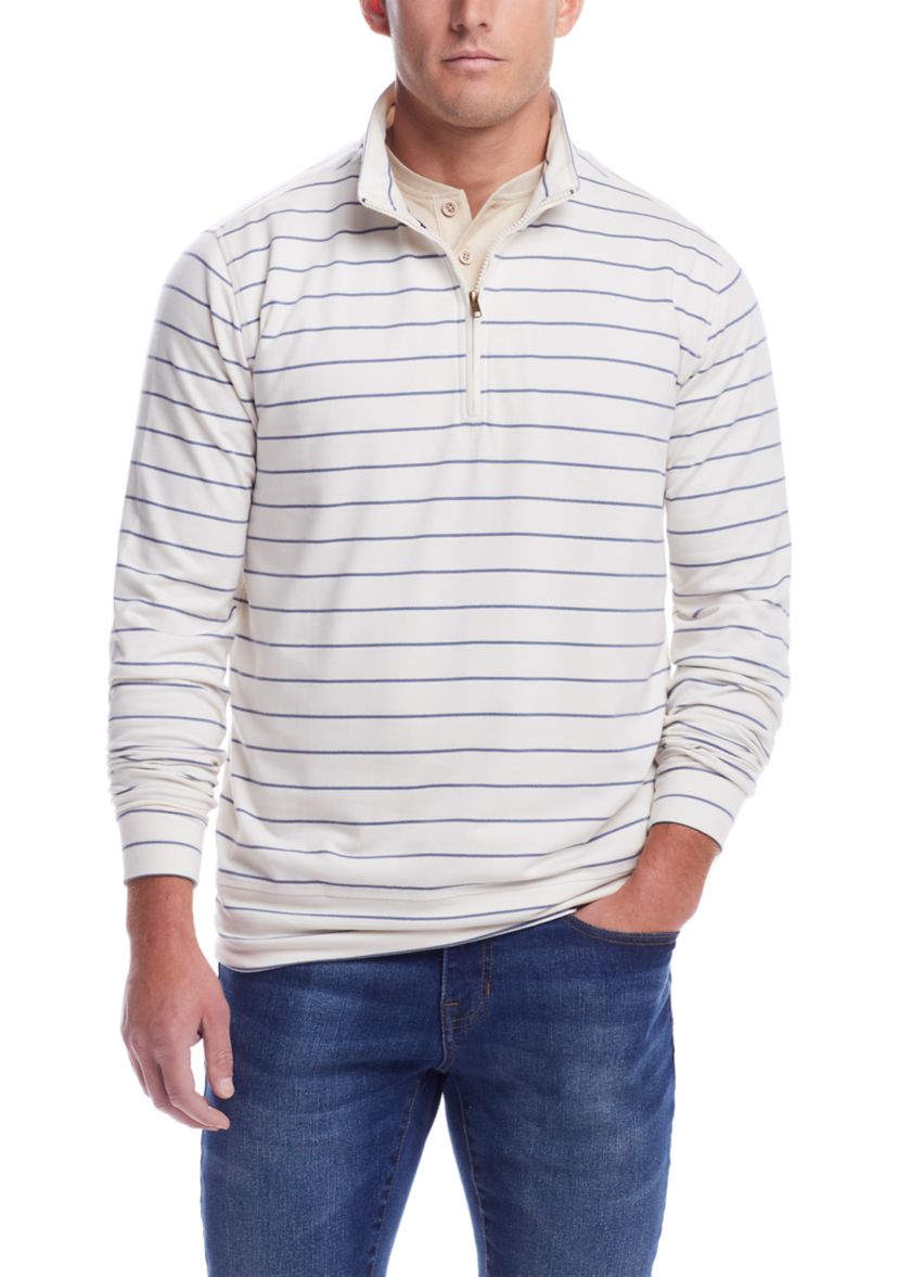 Mens Long Sleeve Striped 1/4 Zip Pullover