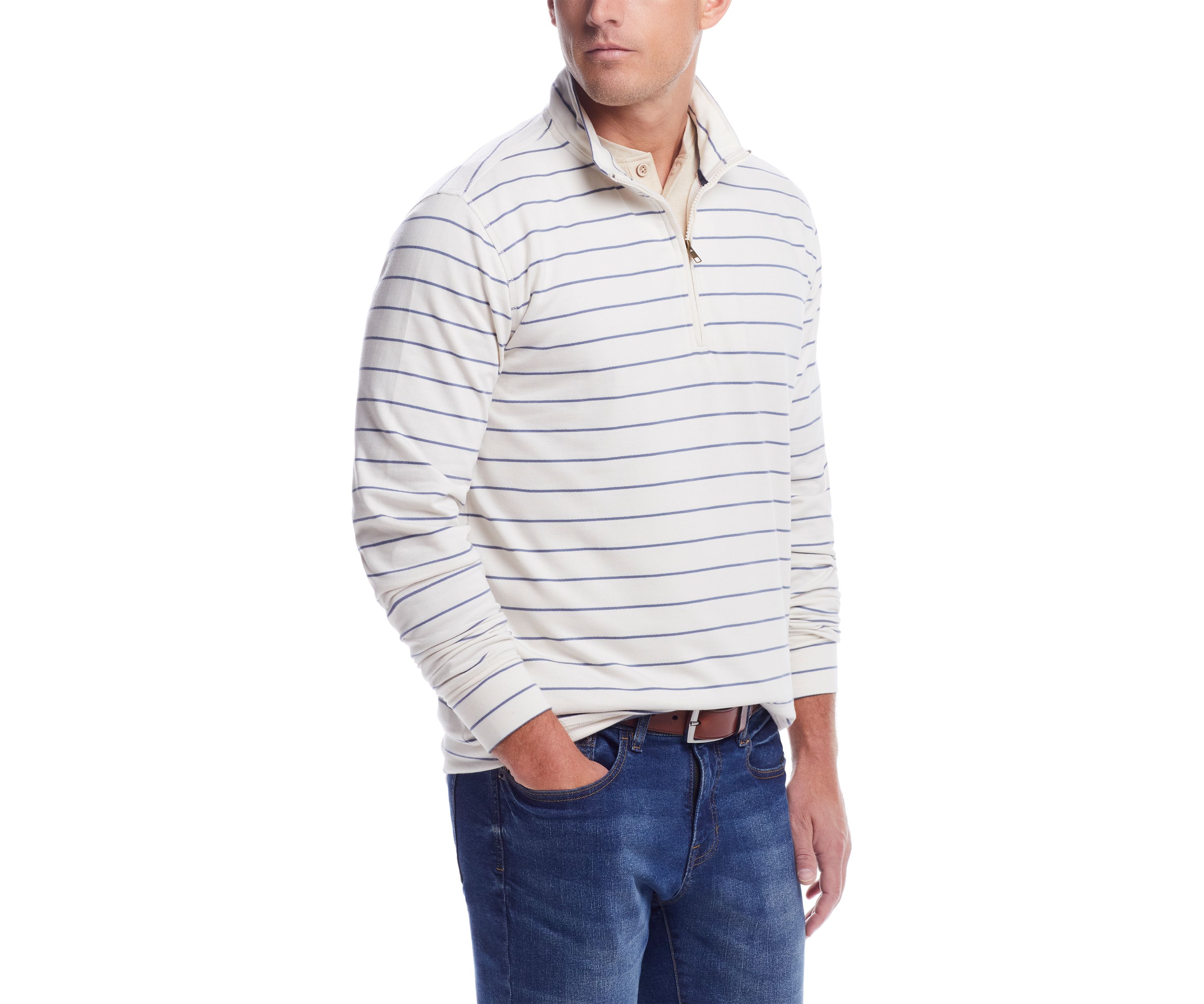 Mens Long Sleeve Striped 1/4 Zip Pullover