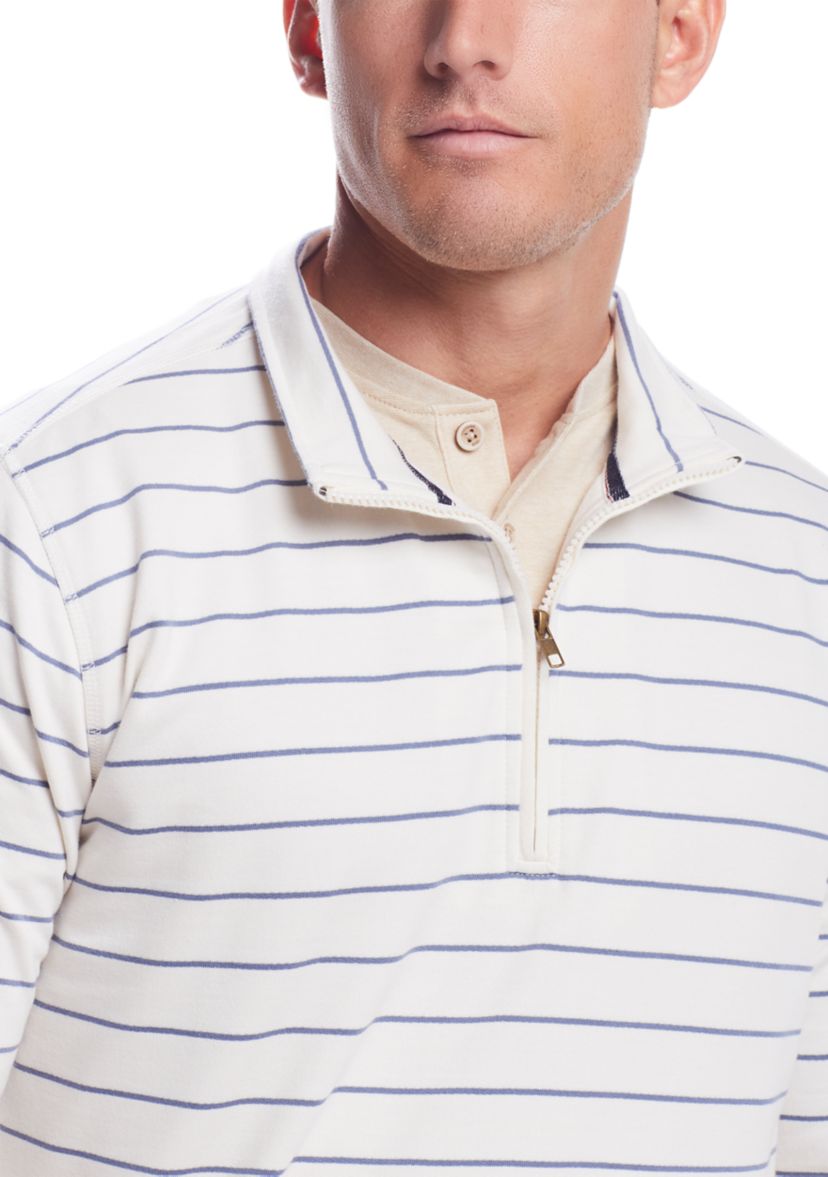 Mens Long Sleeve Striped 1/4 Zip Pullover