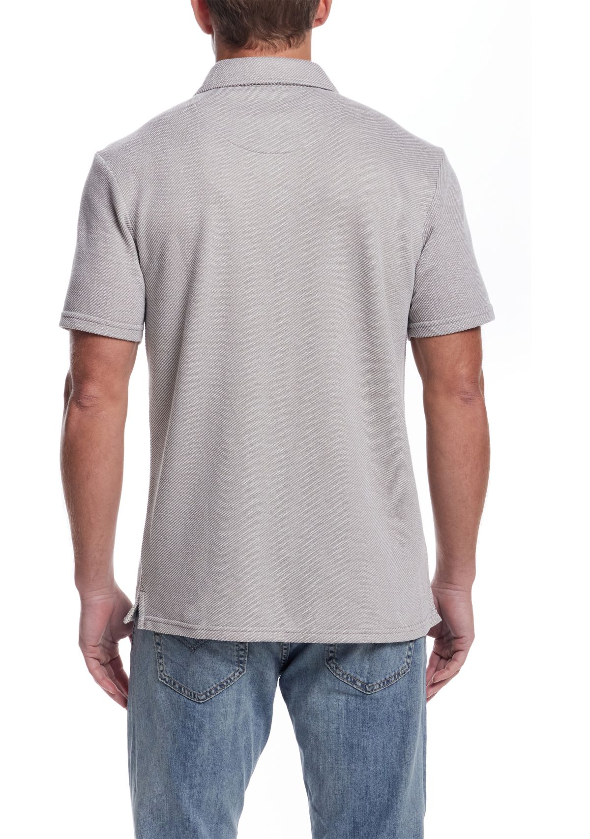 Mens Short Sleeve Twill Terry Coat Front Knit Shirt 