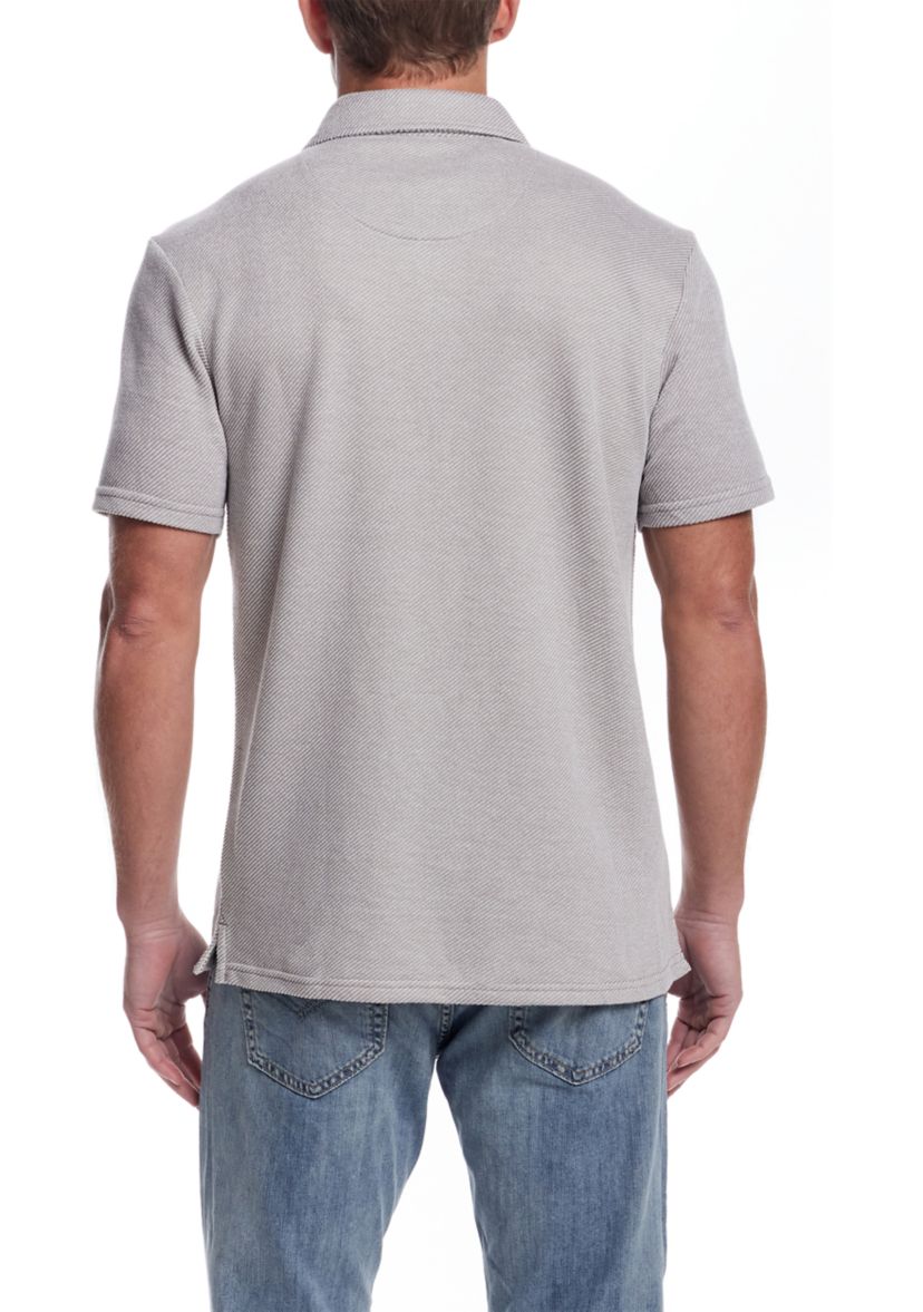 Mens Short Sleeve Twill Terry Coat Front Knit Shirt 