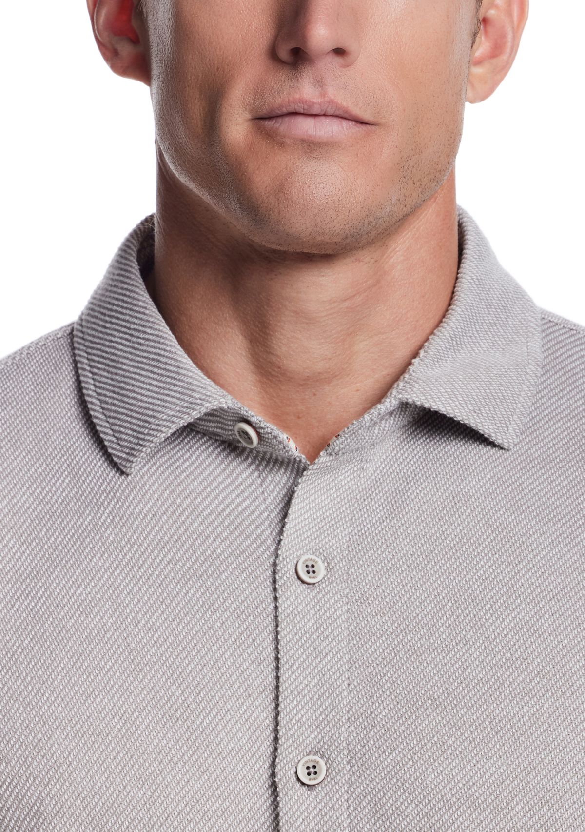 Mens Short Sleeve Twill Terry Coat Front Knit Shirt 