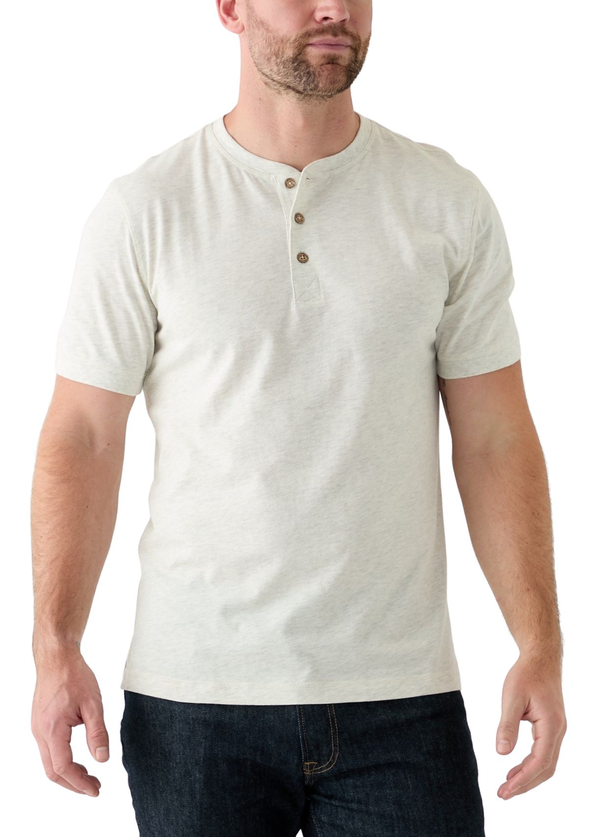Mens Short Sleeve Sueded Jersey Henley Shirt 