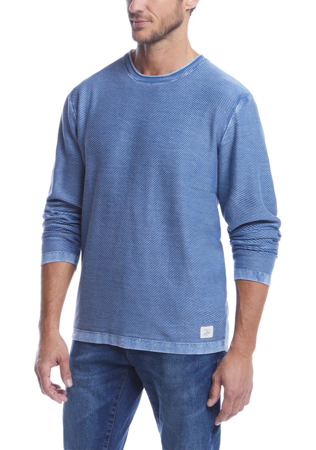 Mens Long Sleeve Twill Stonewash Sweater 