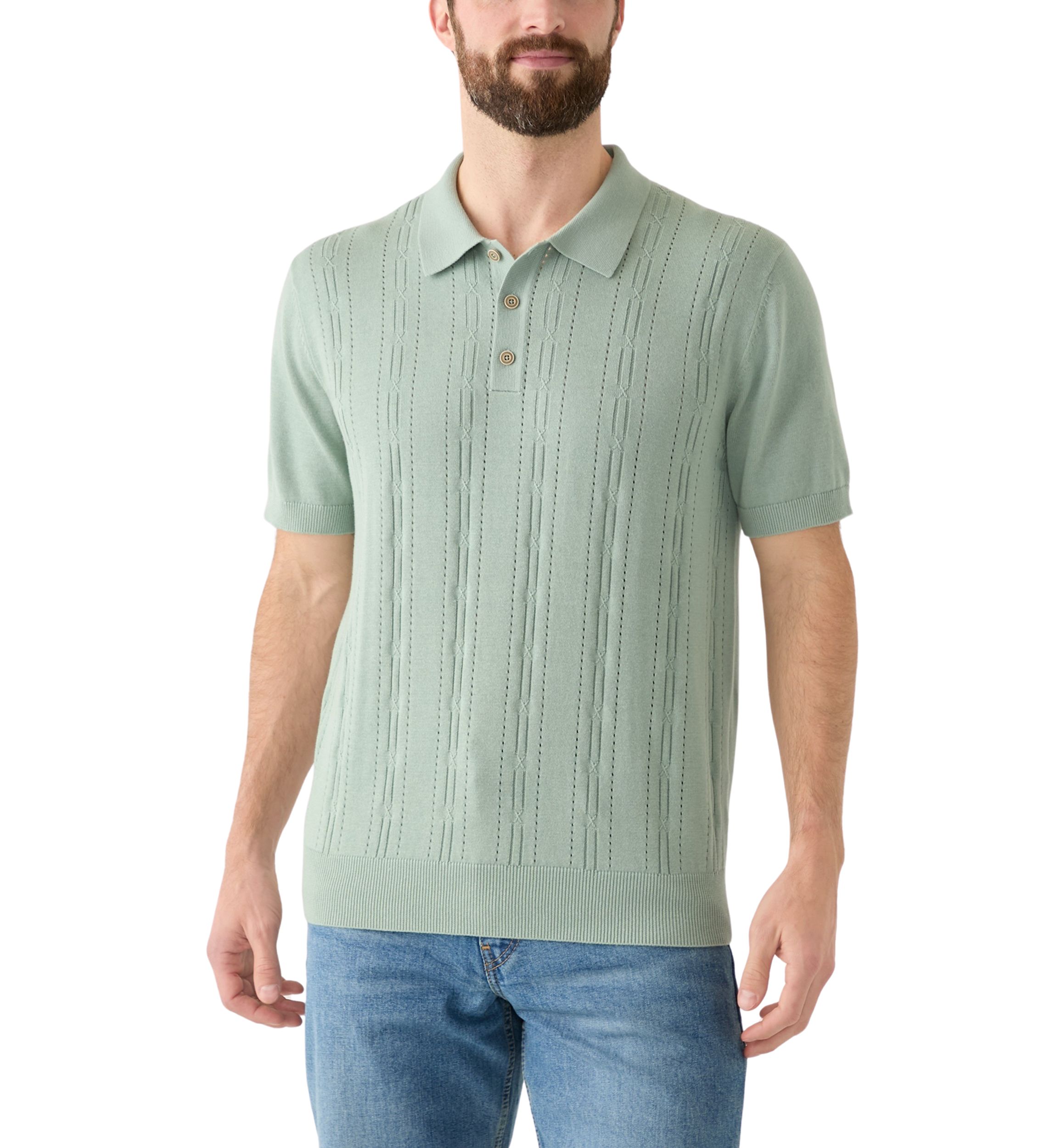 Mens Short Sleeve Pointelle Polo Sweater