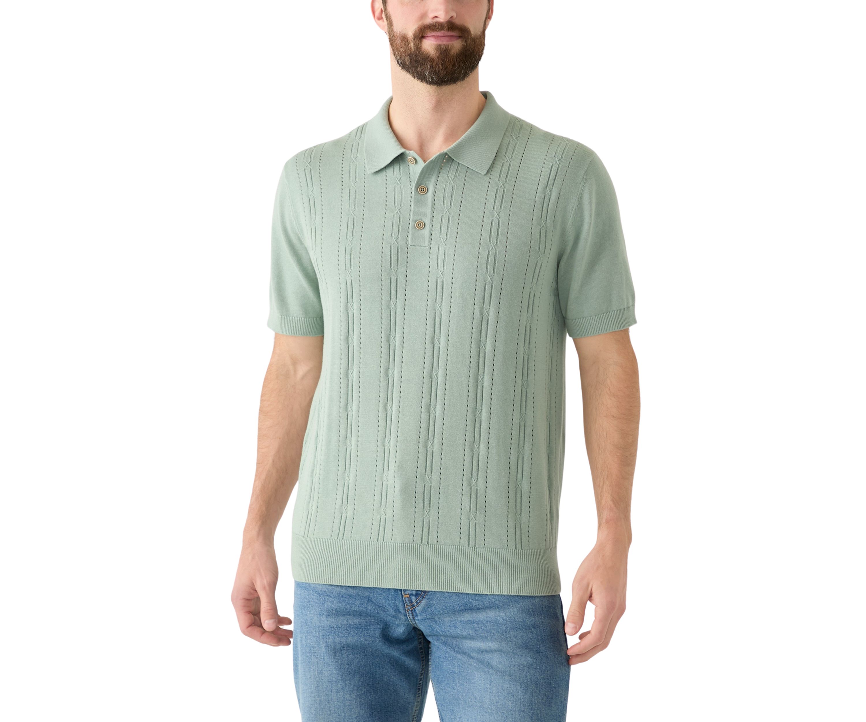 Mens Short Sleeve Pointelle Polo Sweater