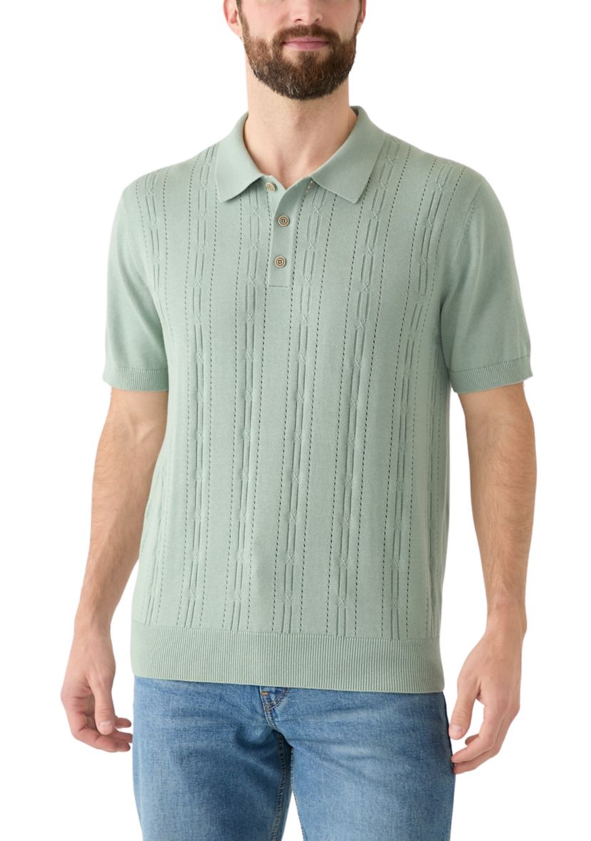 Mens Short Sleeve Pointelle Polo Sweater