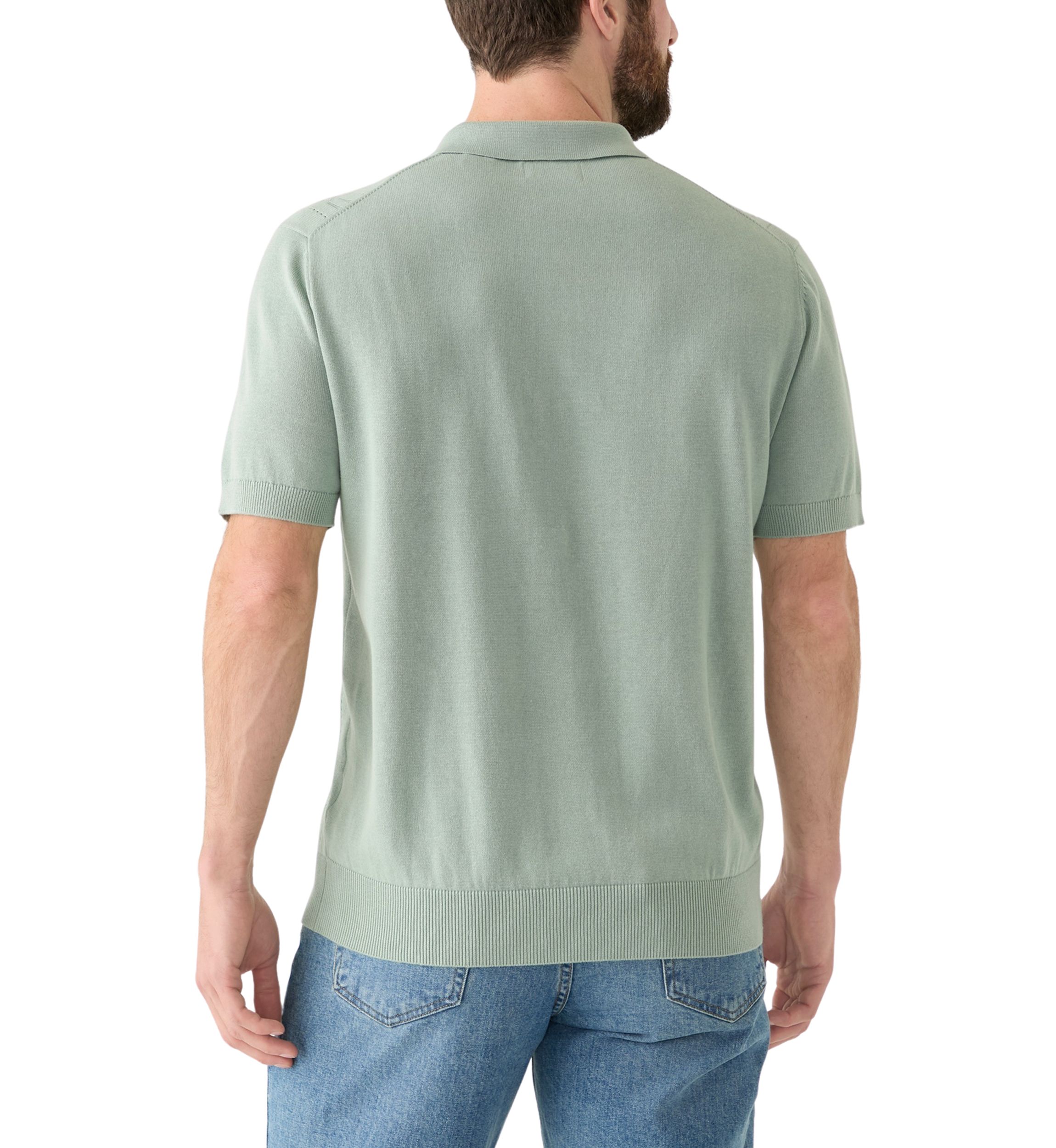 Mens Short Sleeve Pointelle Polo Sweater