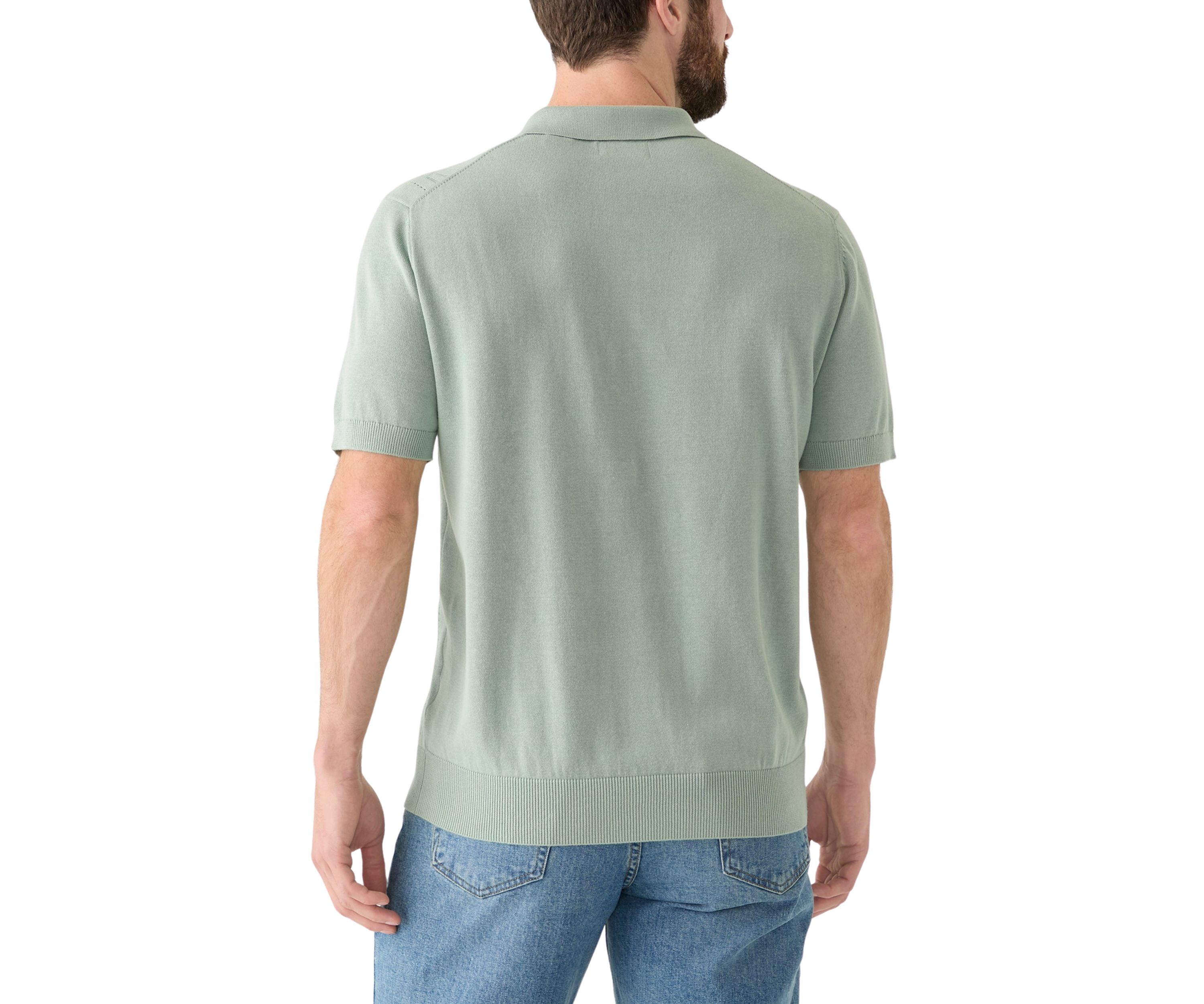 Mens Short Sleeve Pointelle Polo Sweater