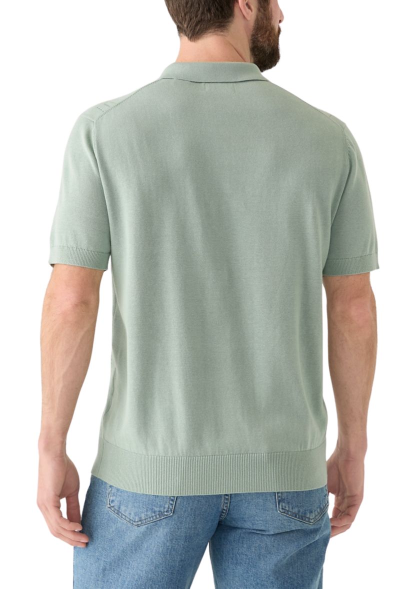 Mens Short Sleeve Pointelle Polo Sweater