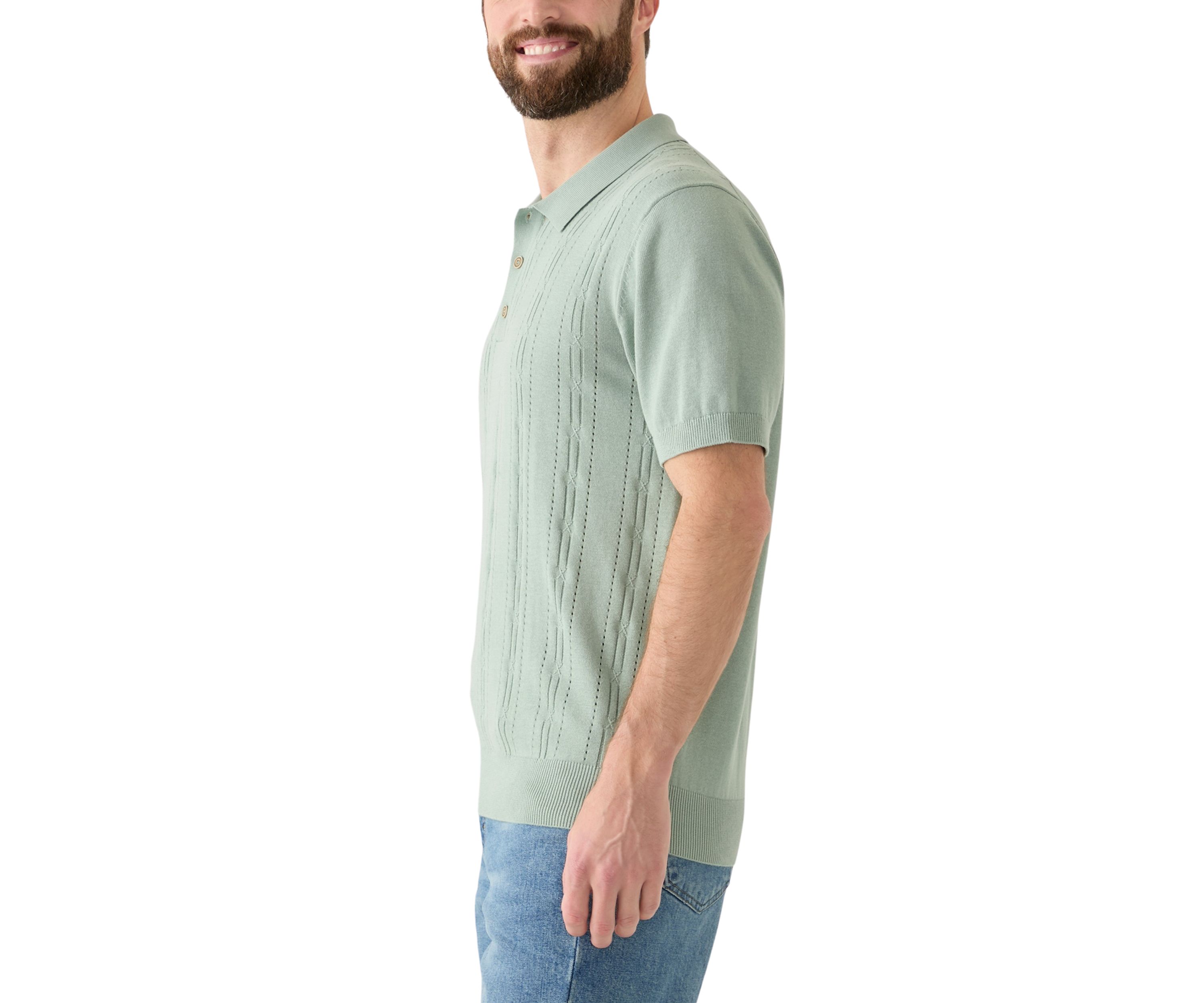 Mens Short Sleeve Pointelle Polo Sweater
