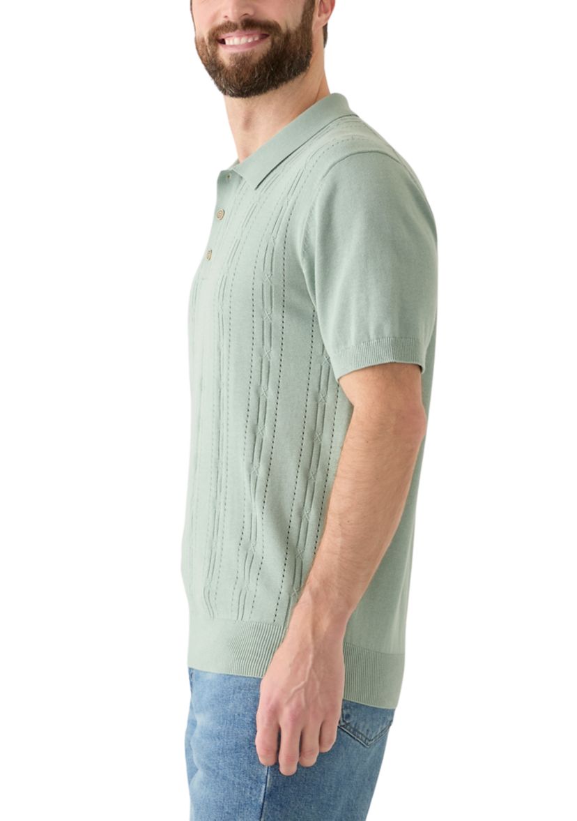 Mens Short Sleeve Pointelle Polo Sweater