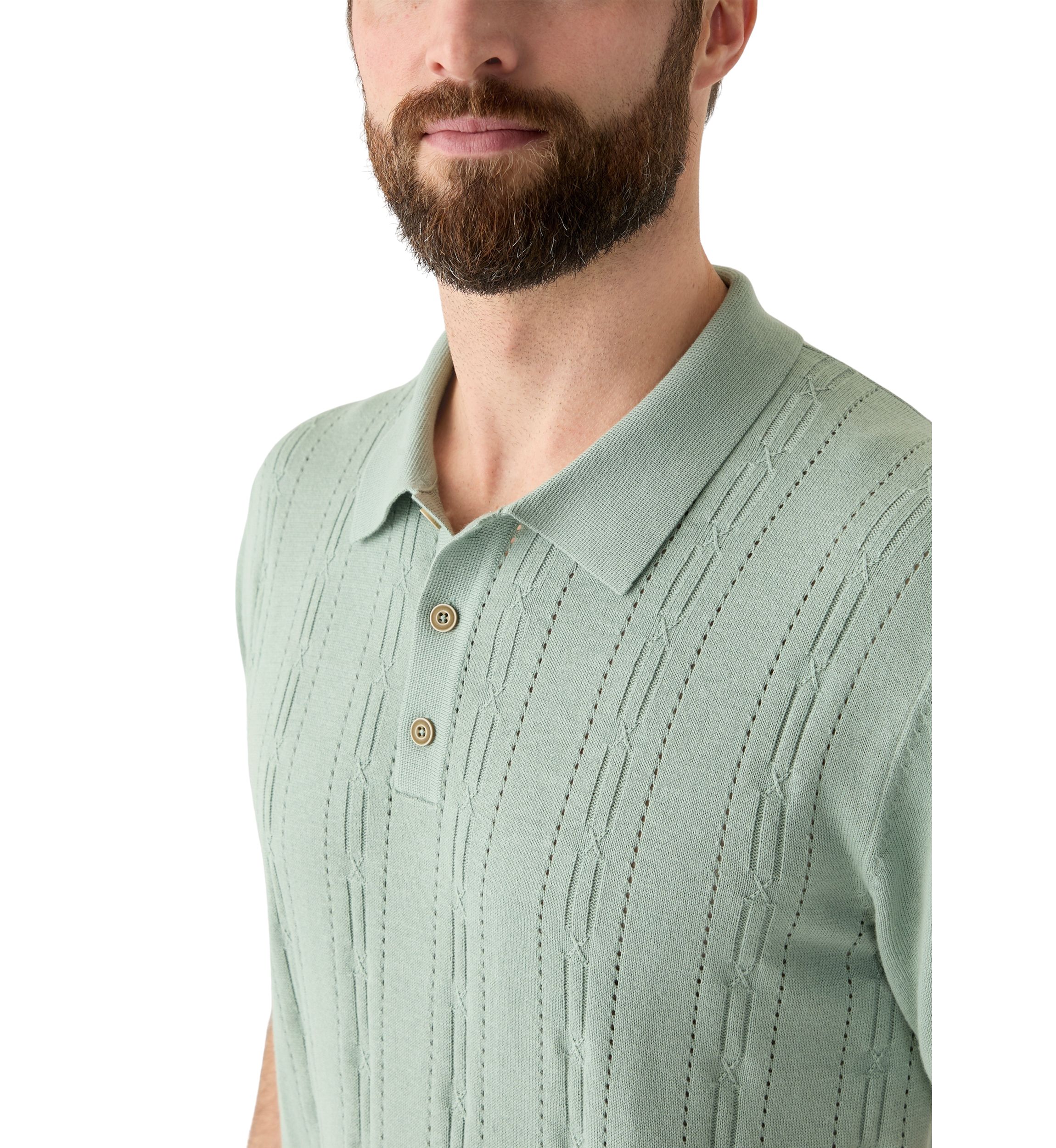 Mens Short Sleeve Pointelle Polo Sweater