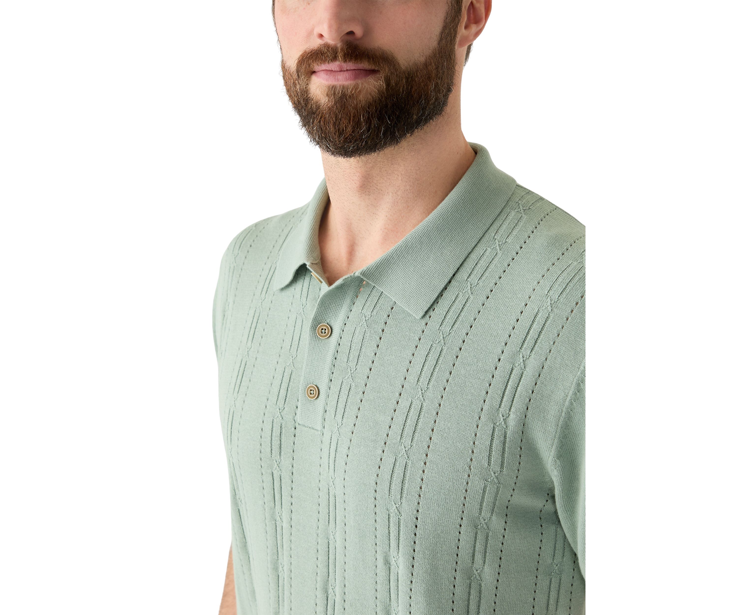 Mens Short Sleeve Pointelle Polo Sweater