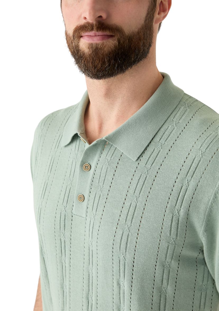 Mens Short Sleeve Pointelle Polo Sweater