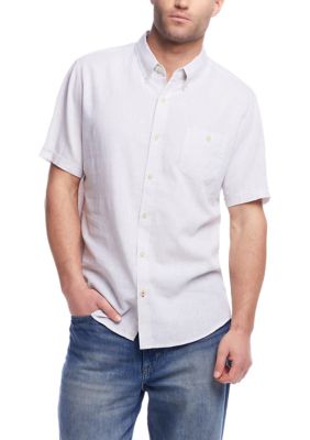 Weatherproof Vintage Men's Short Sleeve Linen Cotton Button Down Shirt, Medium