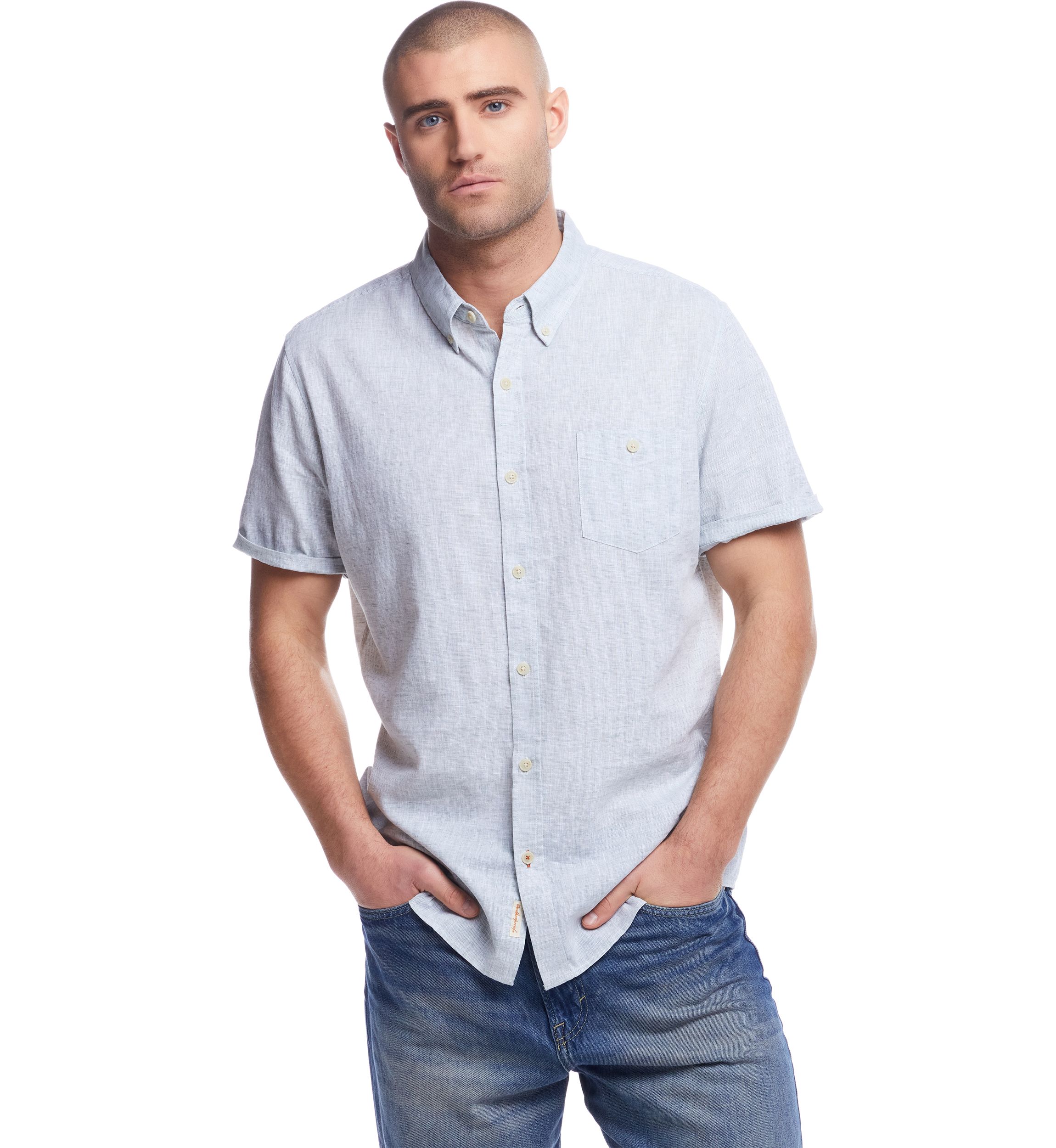 Mens Short Sleeve Linen Cotton Button Down Shirt