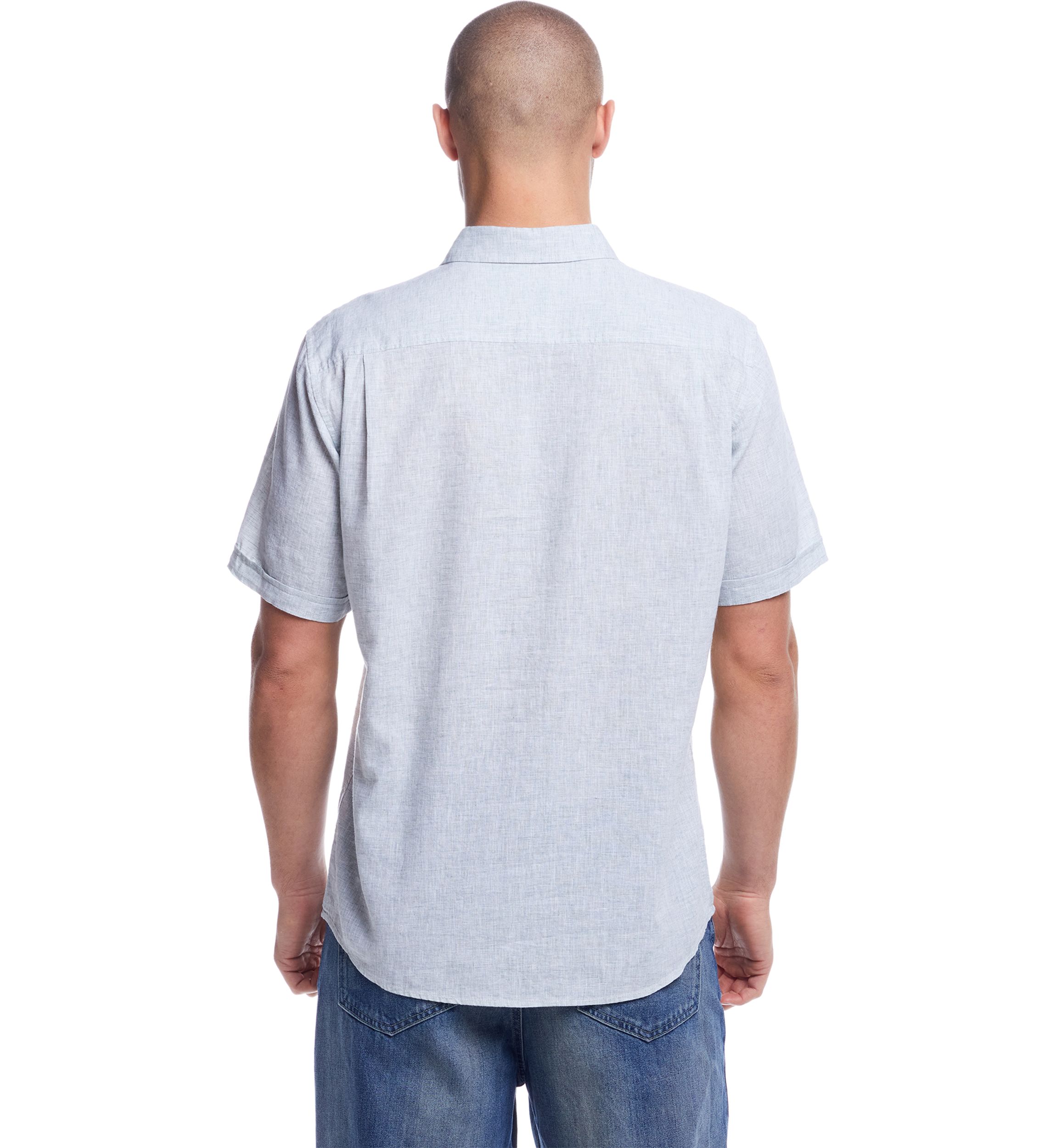 Mens Short Sleeve Linen Cotton Button Down Shirt