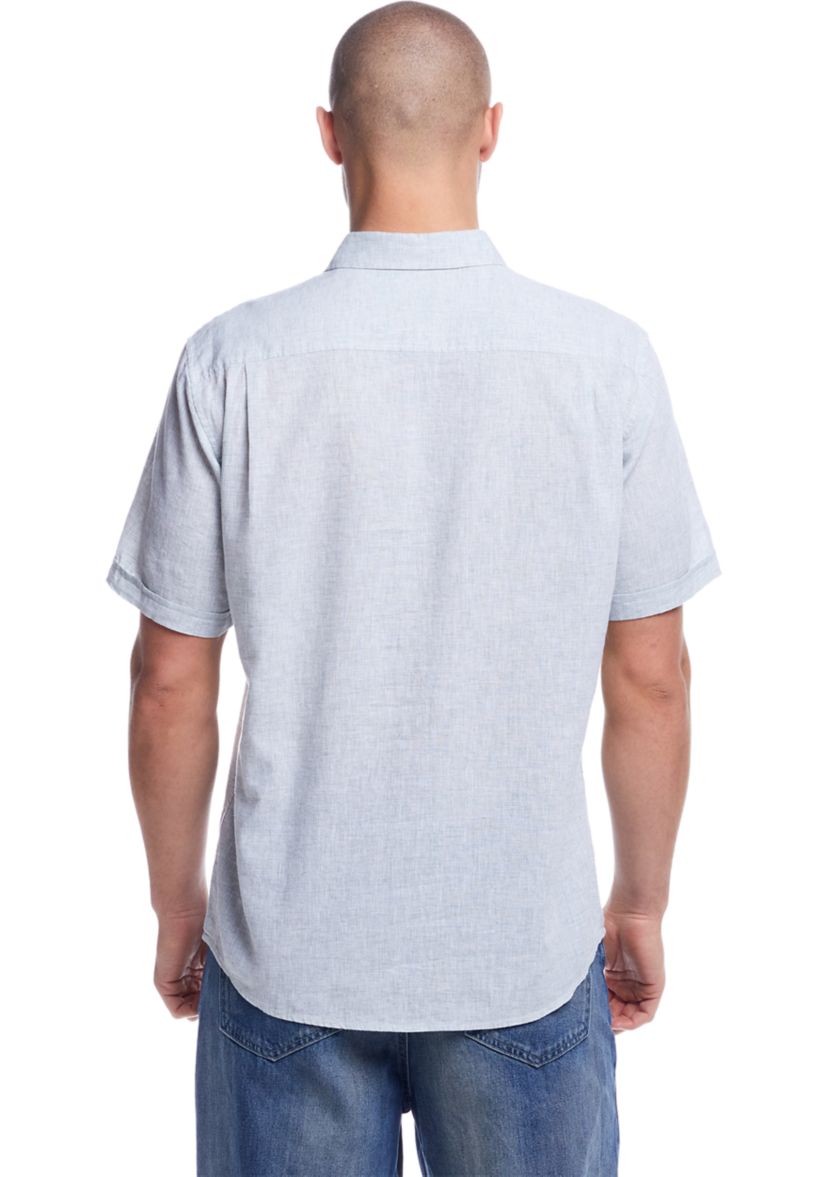 Mens Short Sleeve Linen Cotton Button Down Shirt