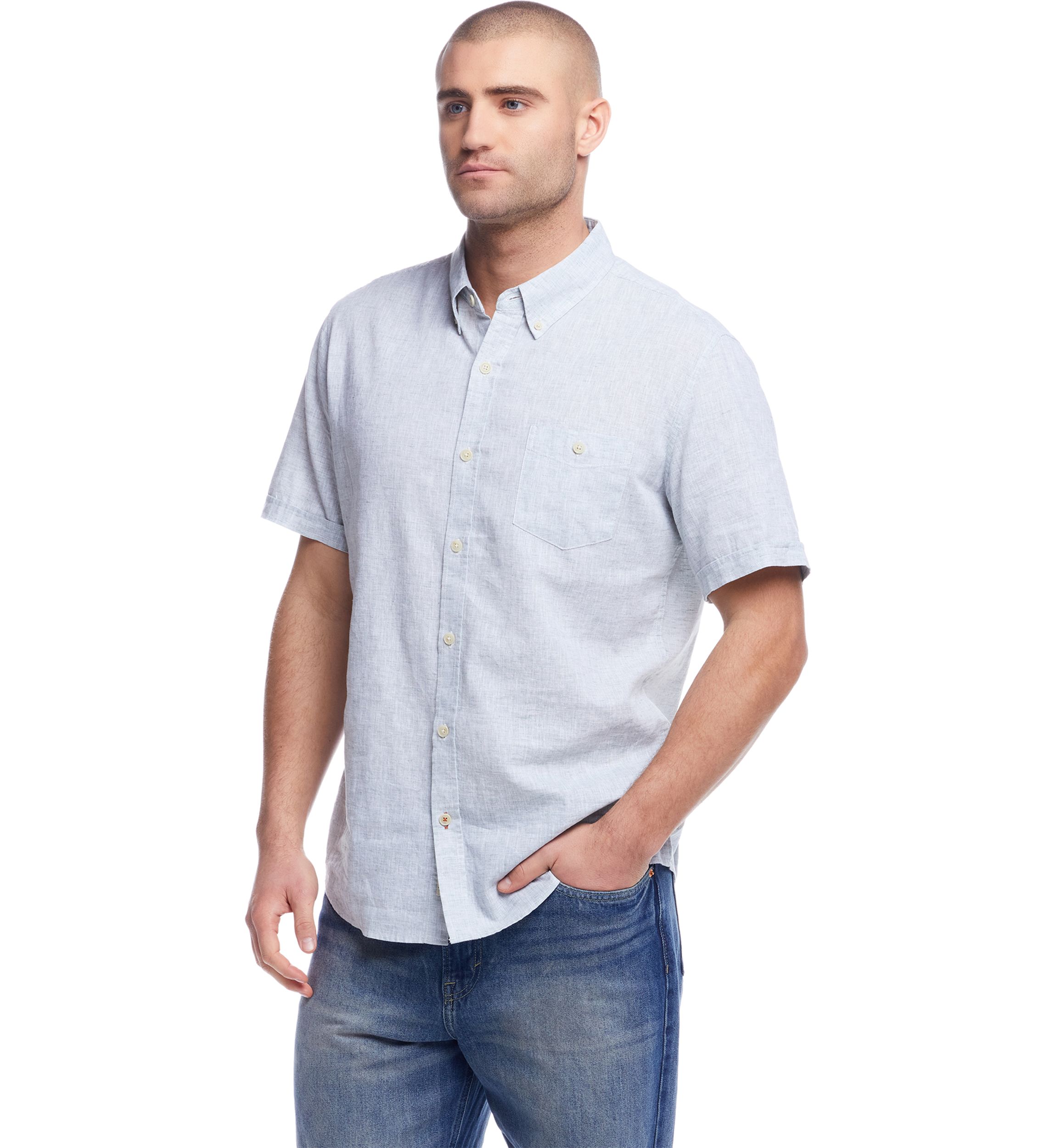 Mens Short Sleeve Linen Cotton Button Down Shirt