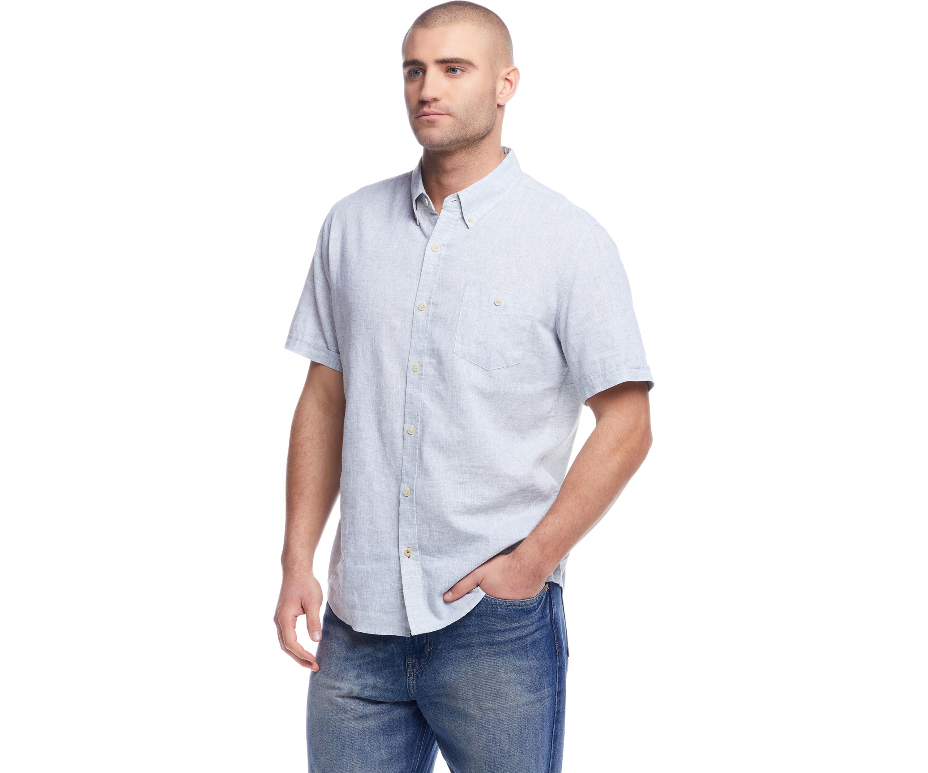 Mens Short Sleeve Linen Cotton Button Down Shirt