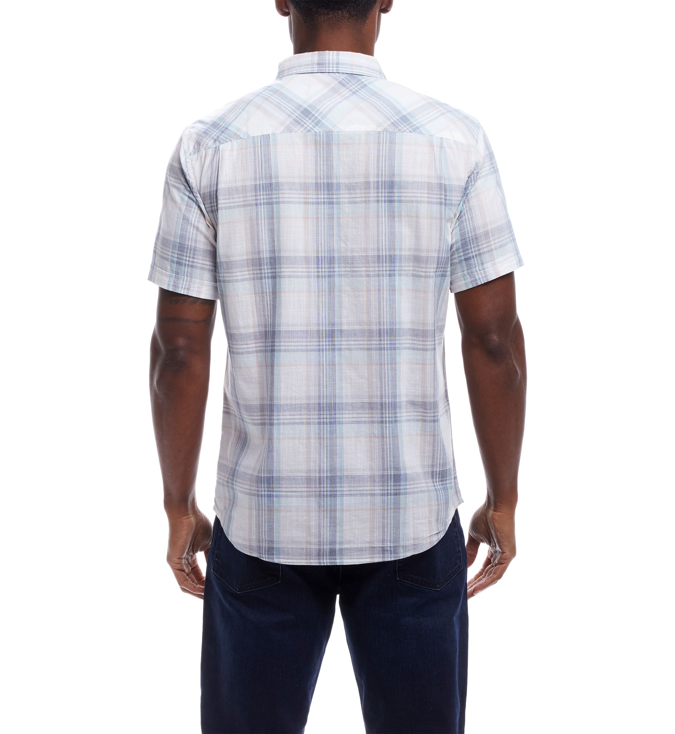 Mens Short Sleeve Cotton Plaid Shirt