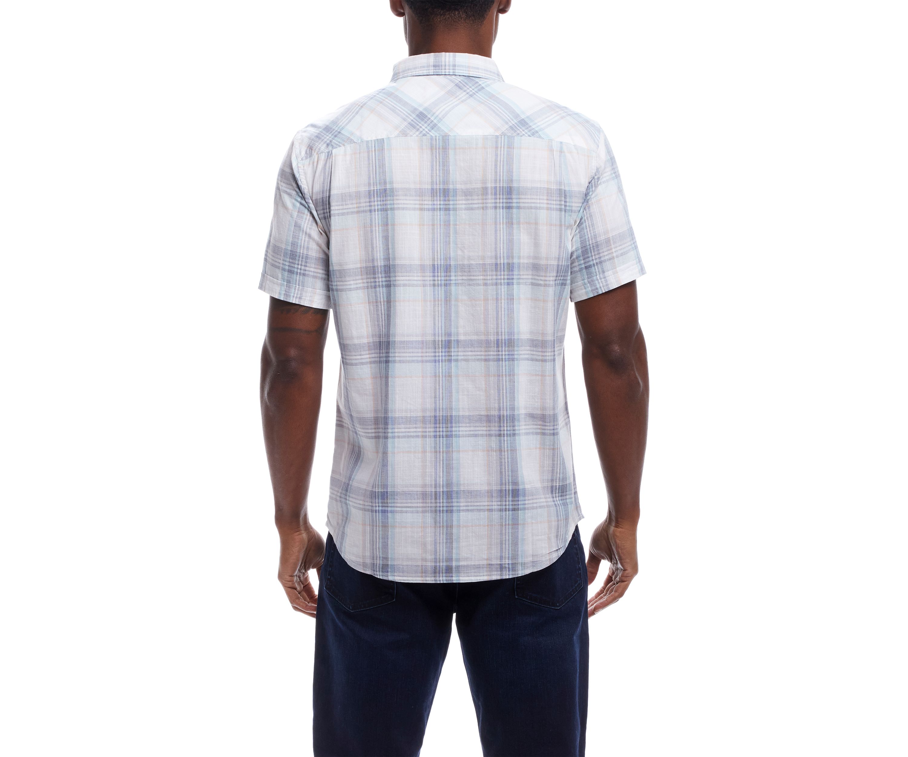 Mens Short Sleeve Cotton Plaid Shirt