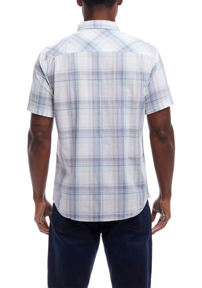 Mens Short Sleeve Cotton Plaid Shirt