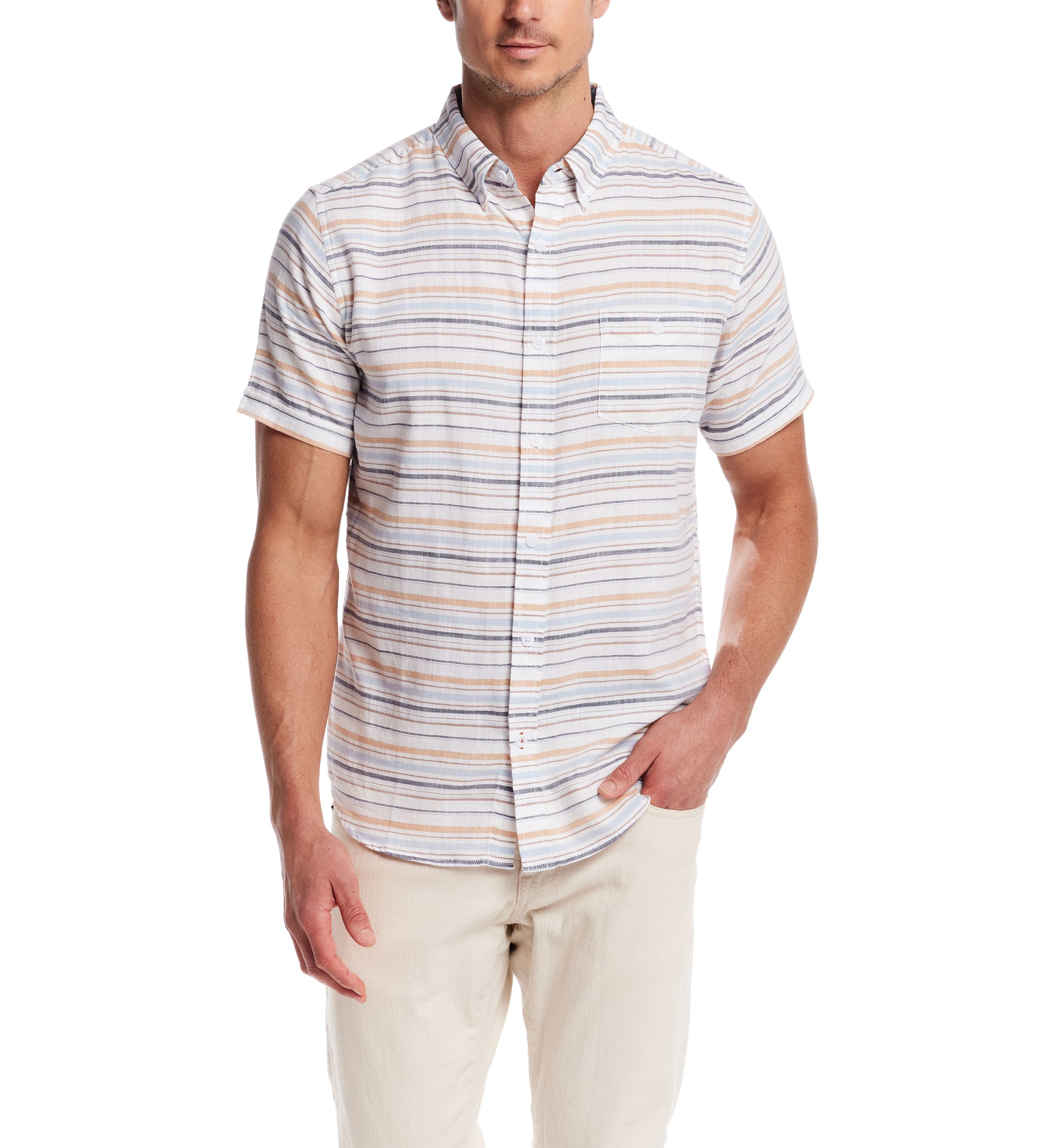 Mens Short Sleeve Country Twill Horizontal Striped 