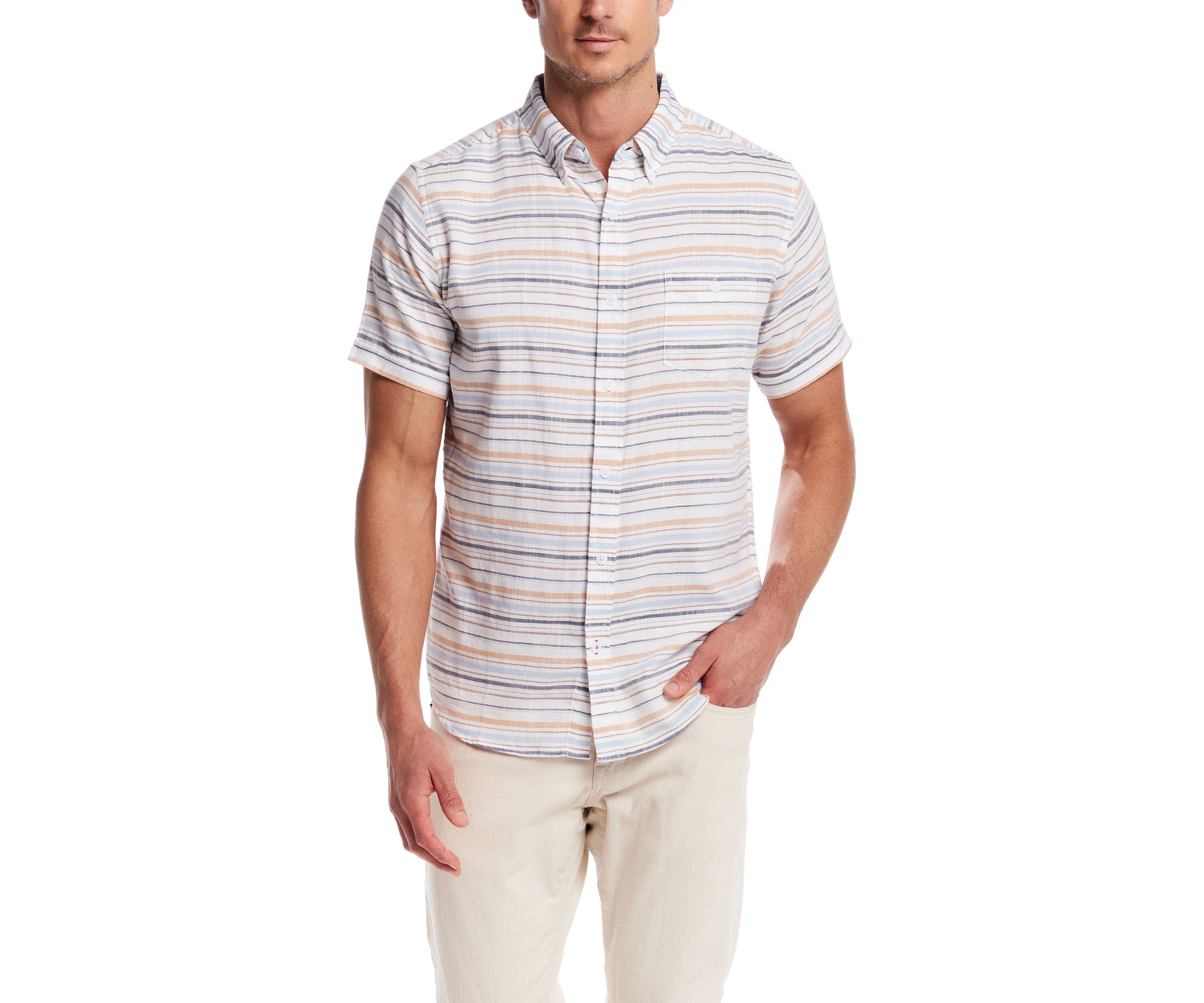 Mens Short Sleeve Country Twill Horizontal Striped 