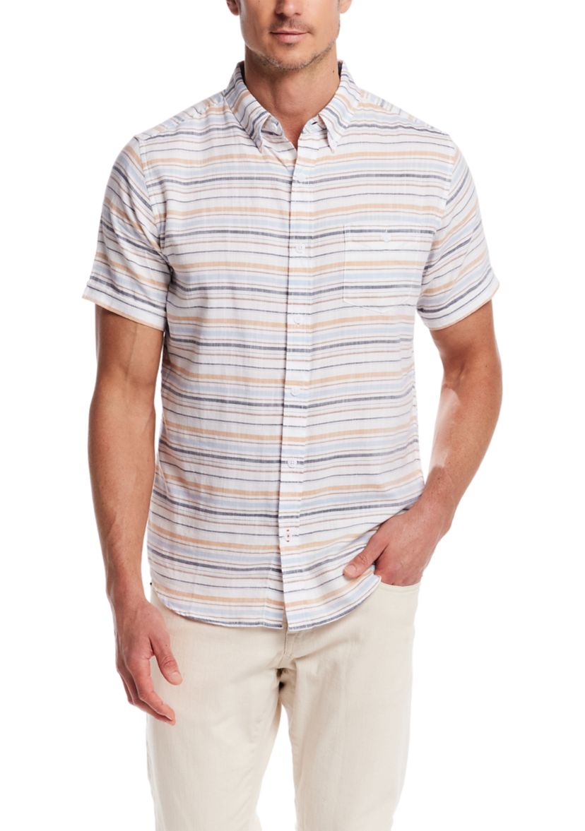 Mens Short Sleeve Country Twill Horizontal Striped 