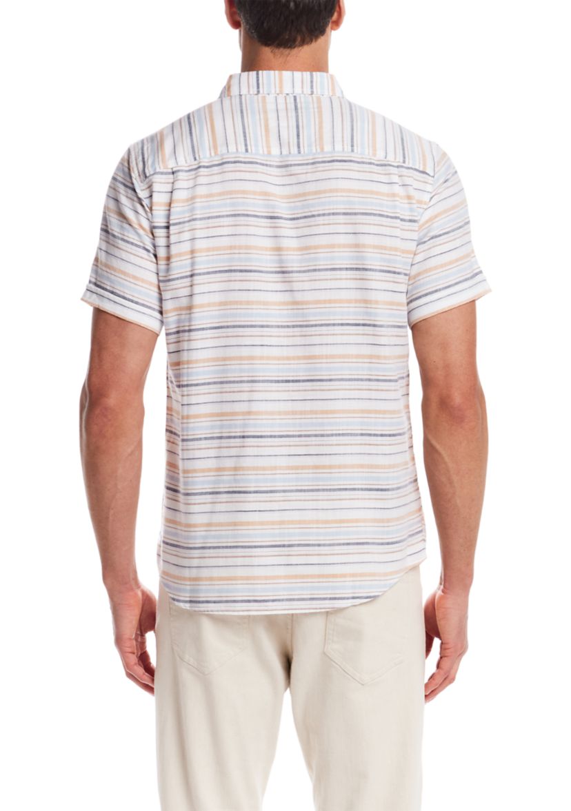 Mens Short Sleeve Country Twill Horizontal Striped 