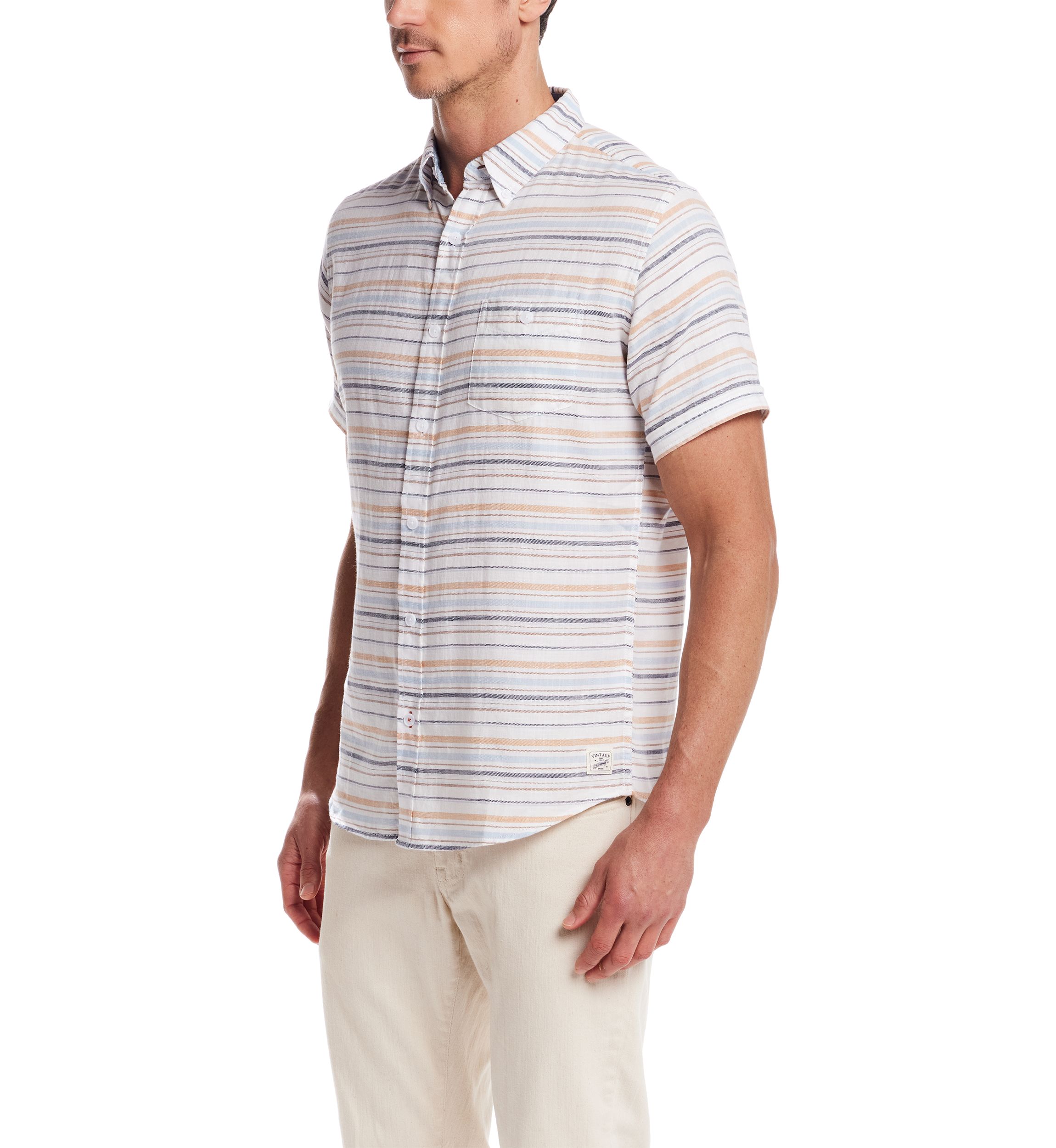 Mens Short Sleeve Country Twill Horizontal Striped 