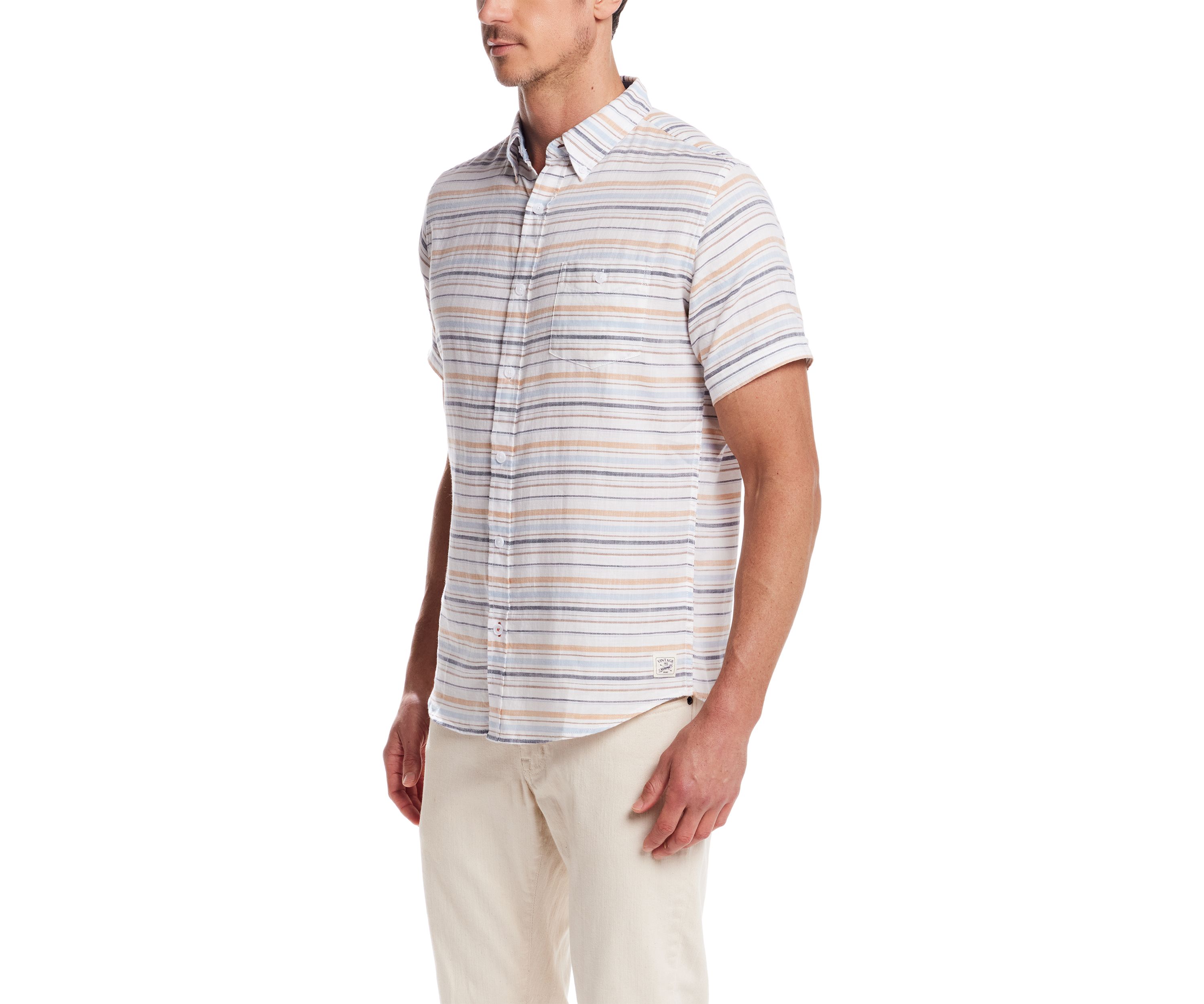 Mens Short Sleeve Country Twill Horizontal Striped 