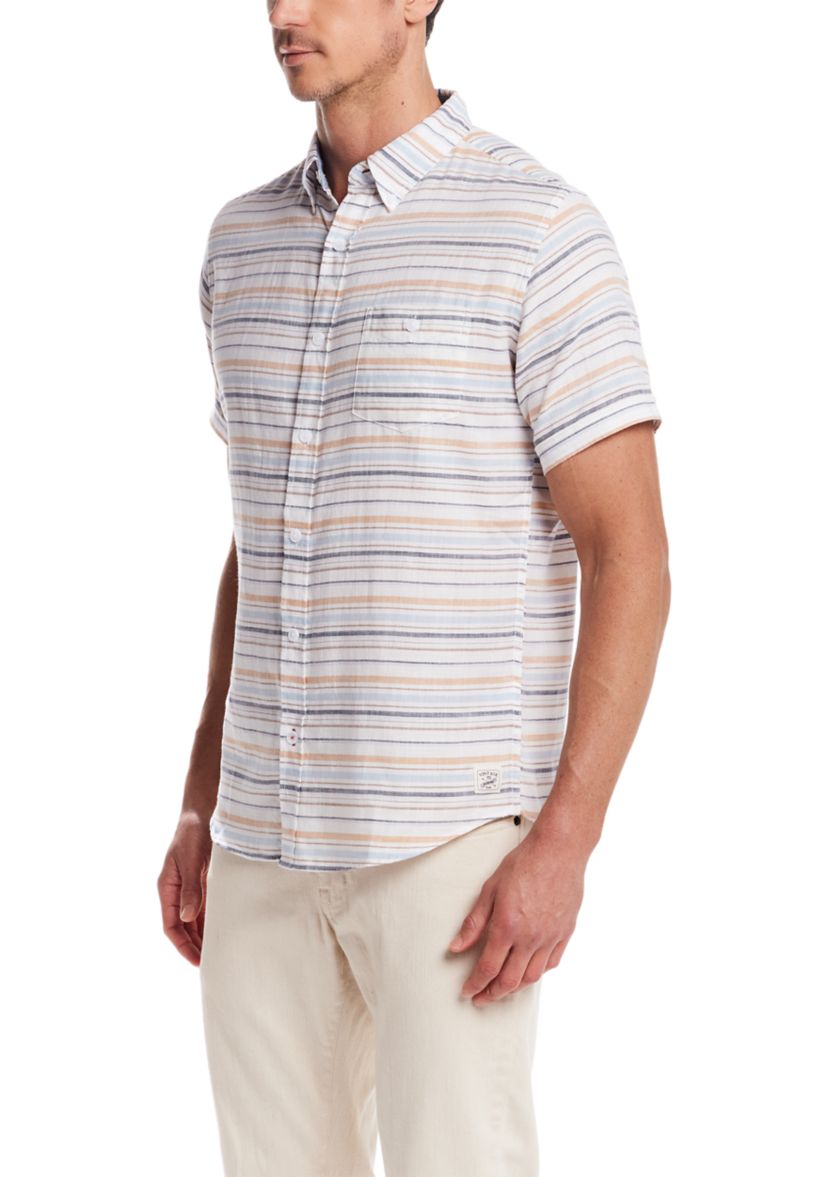 Mens Short Sleeve Country Twill Horizontal Striped 